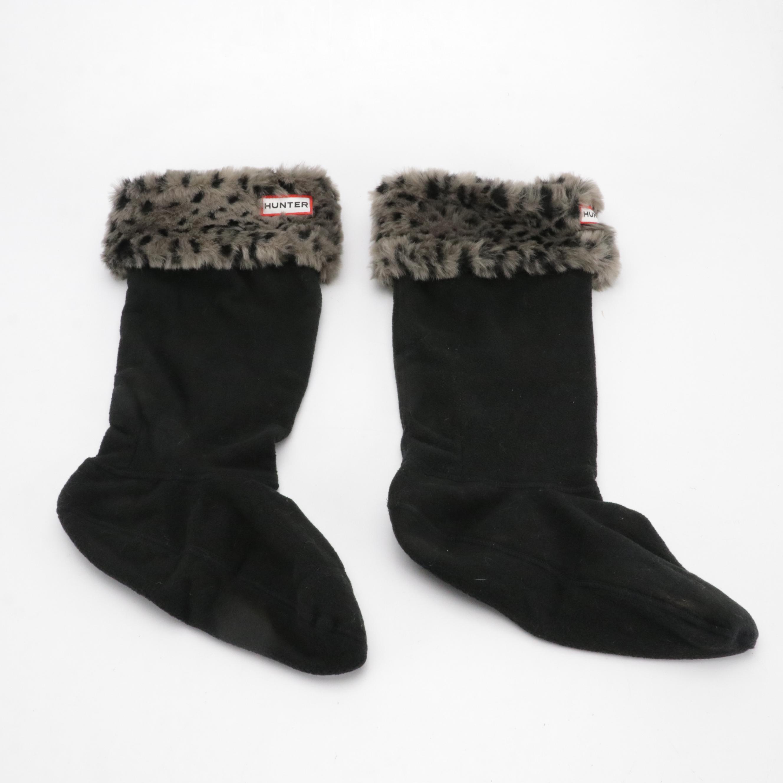 Hunter Original Tall Dark Purple Rain Boots with Fleece Boot Socks