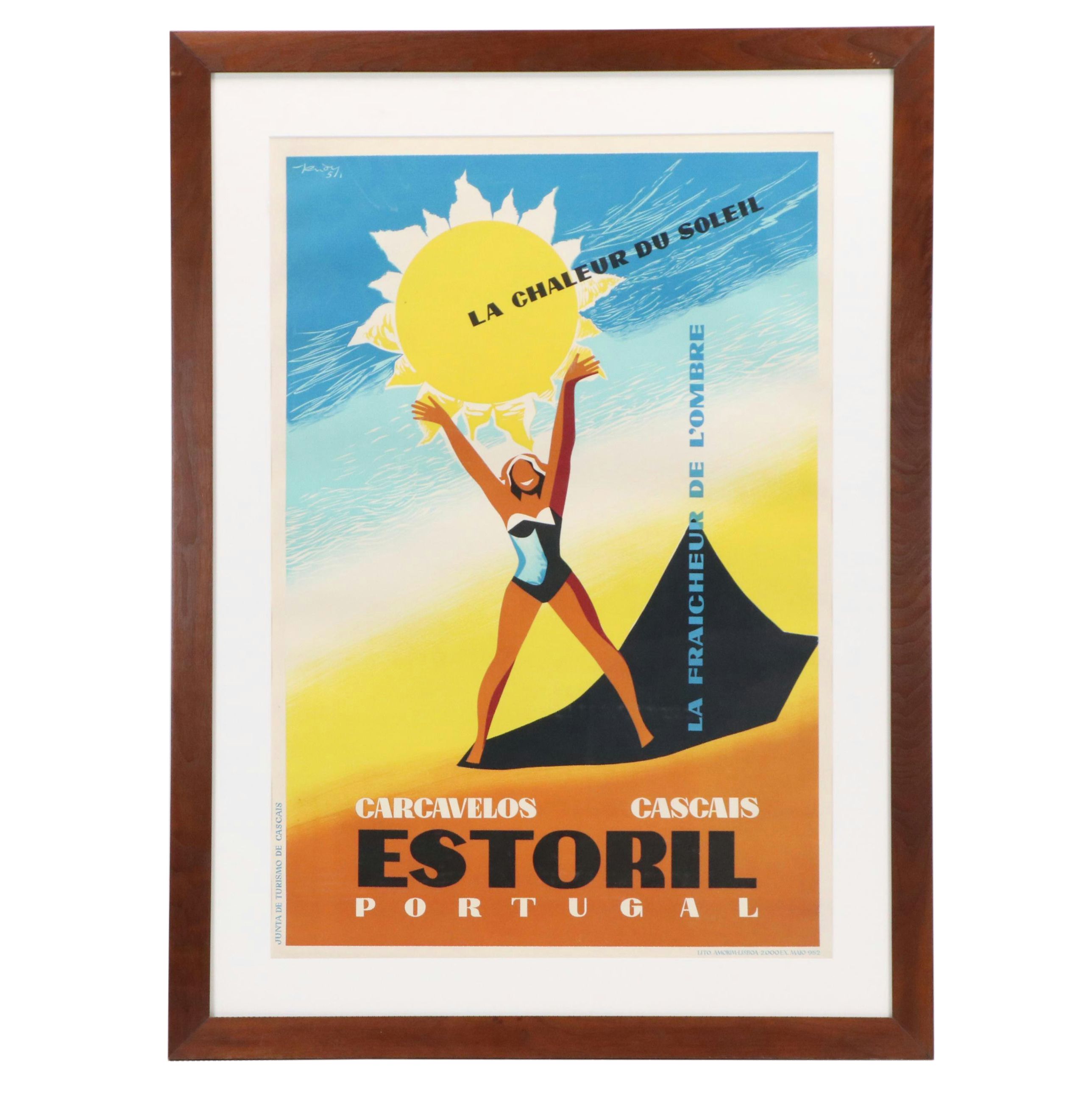 Vintage Lithograph Poster "Carcavelos, Cascais, Estoril Portugal," 1951