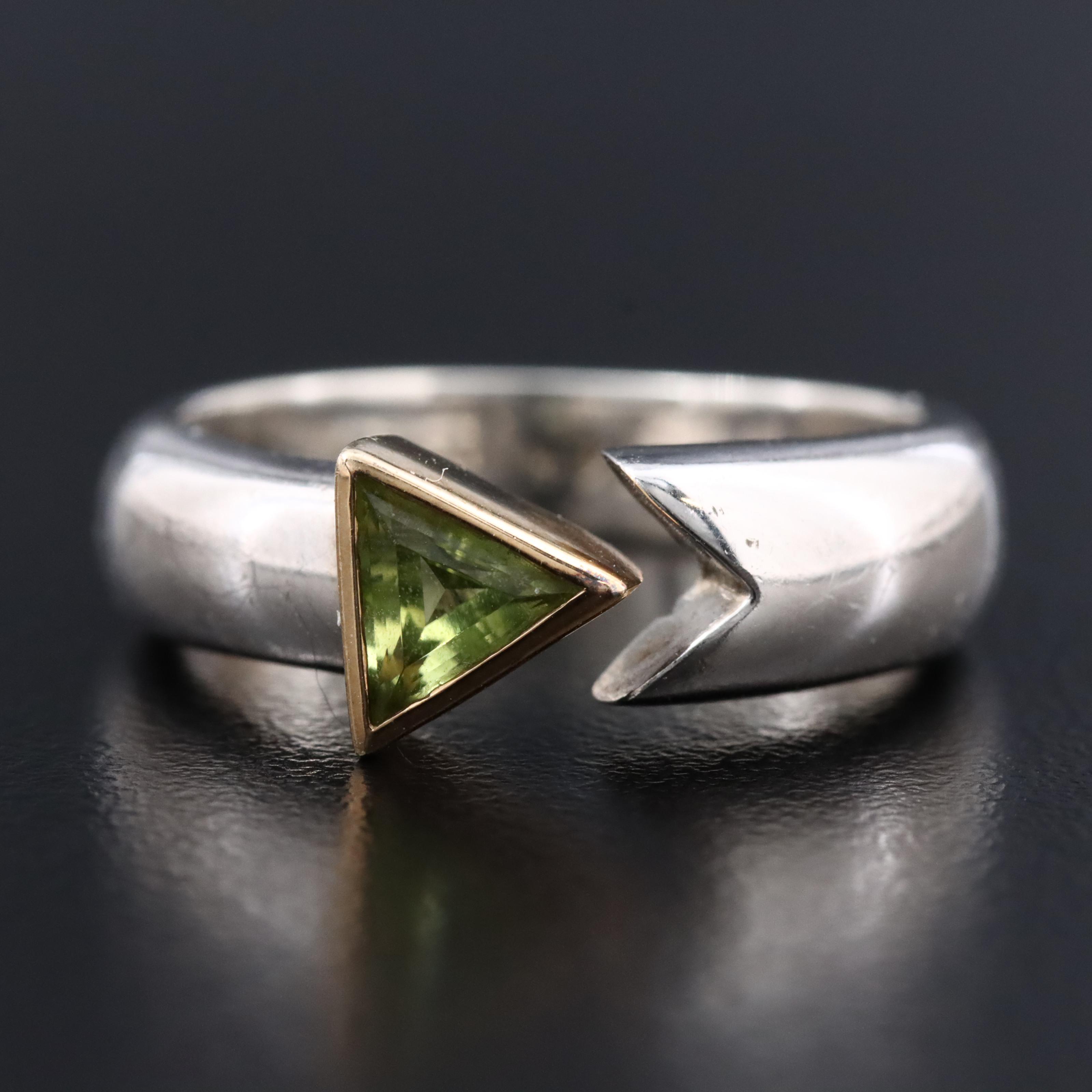Sterling Peridot Arrow Ring with 14K Accent