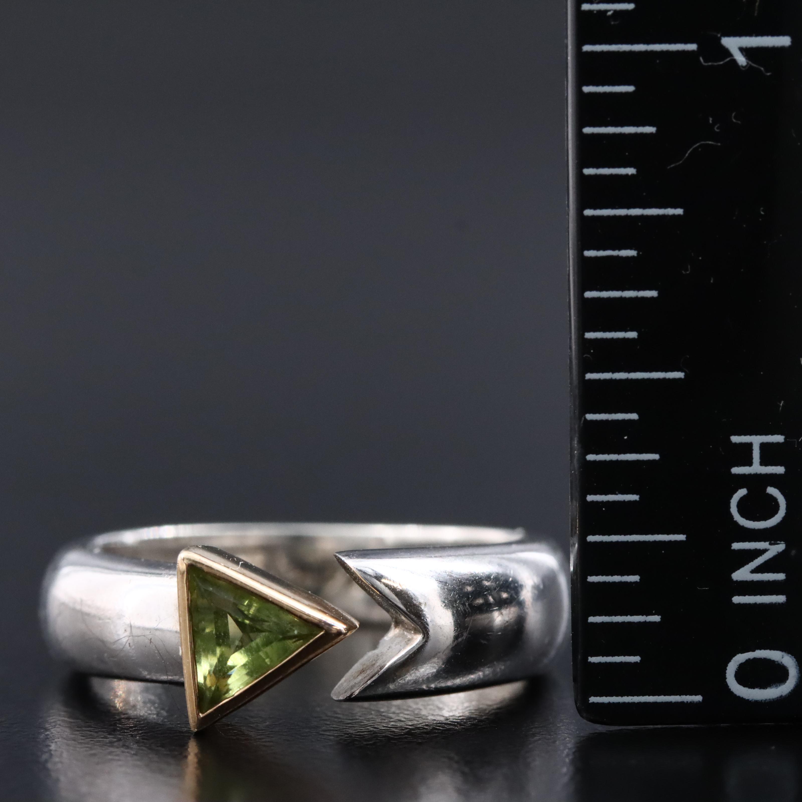 Sterling Peridot Arrow Ring with 14K Accent