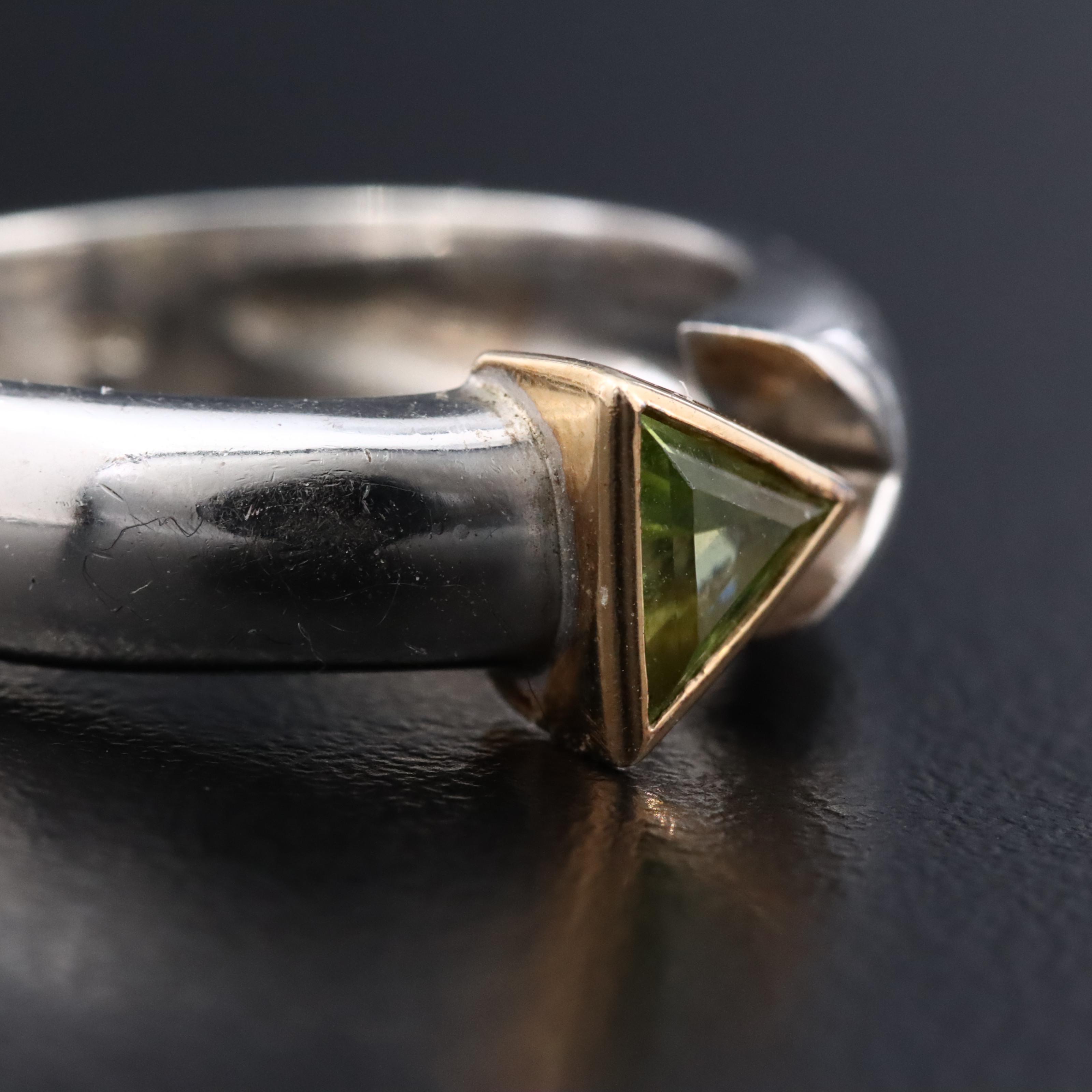 Sterling Peridot Arrow Ring with 14K Accent