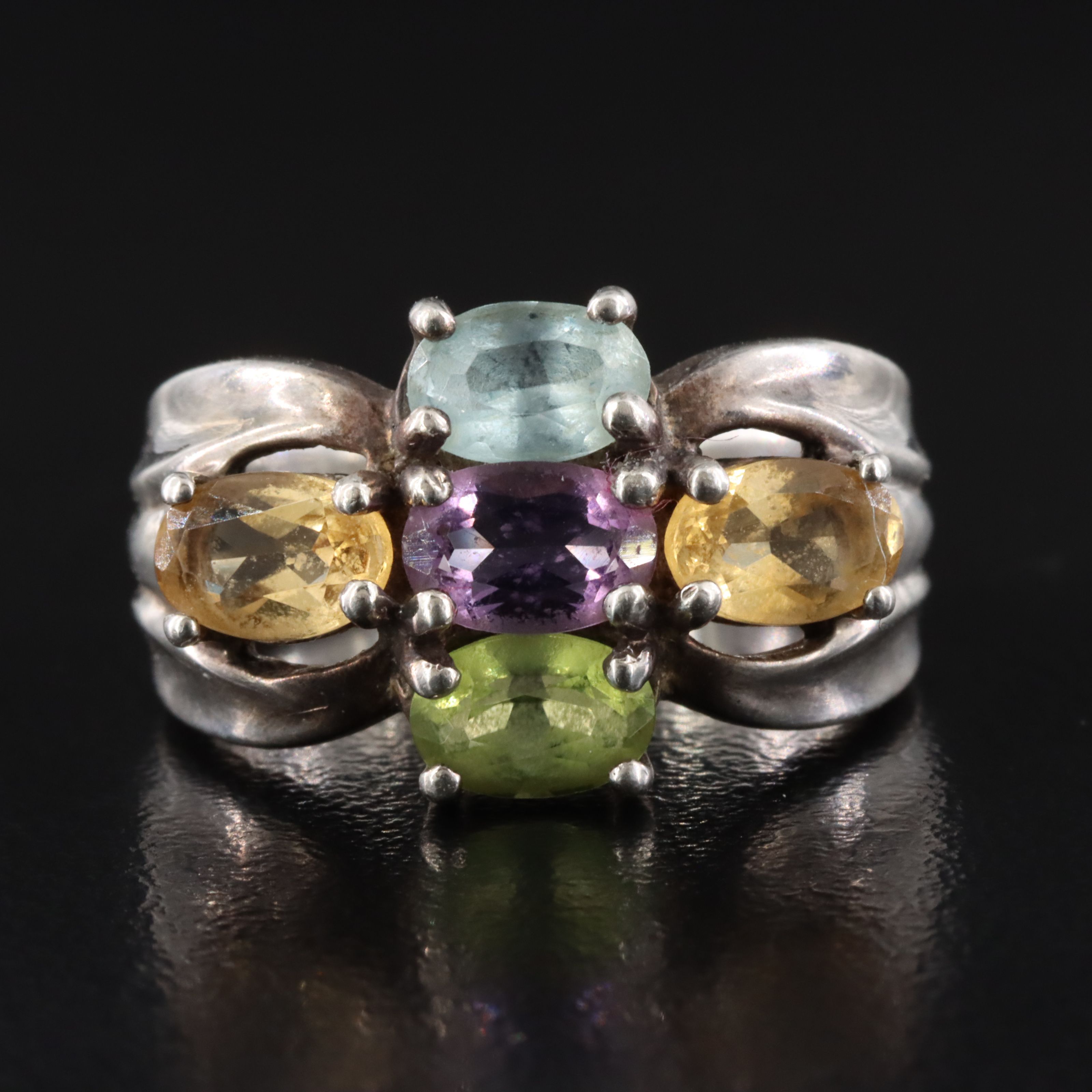 Sterling Gemstone Ring Including Amethyst, Citrine and Peridot