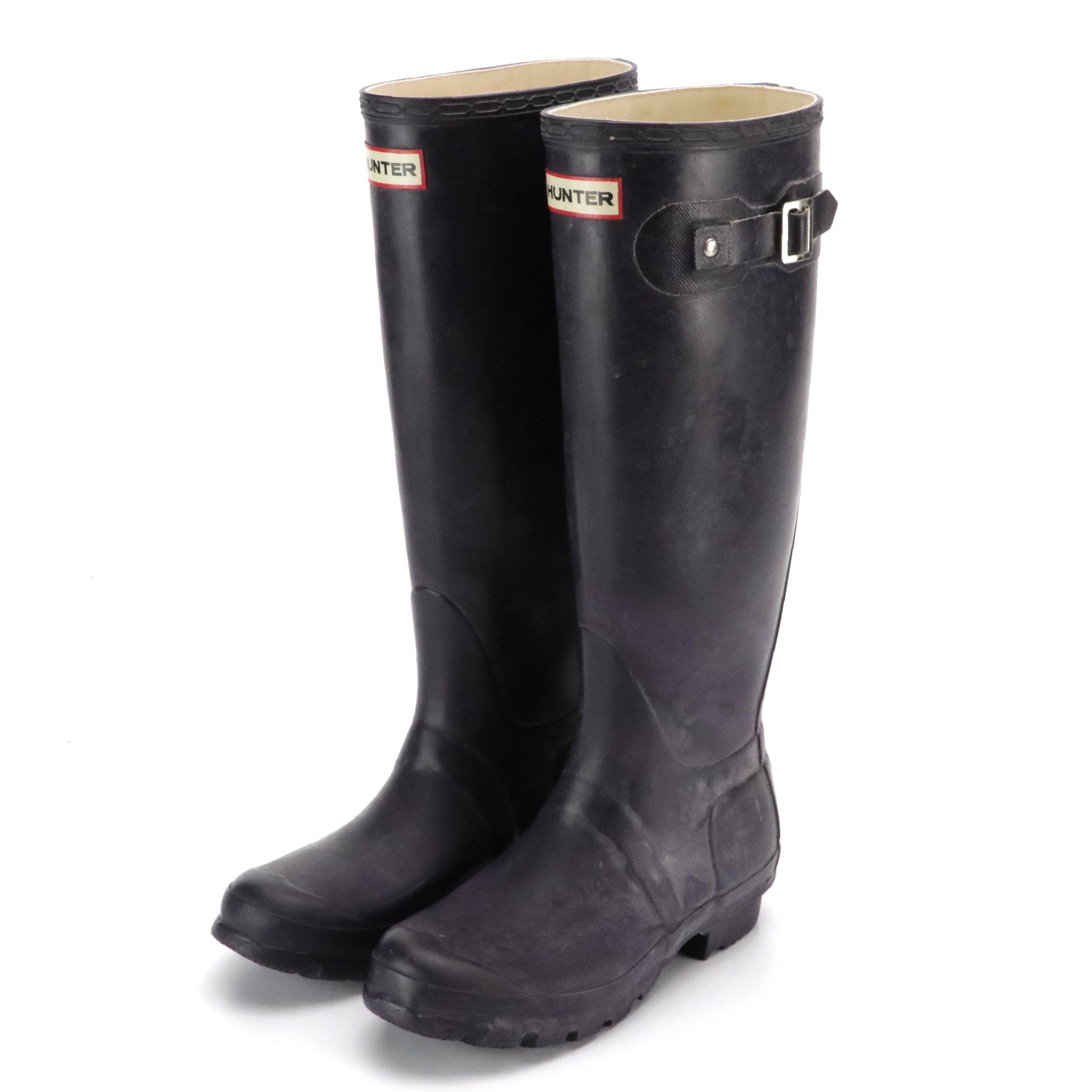 Hunter Original Tall Dark Purple Rain Boots with Fleece Boot Socks