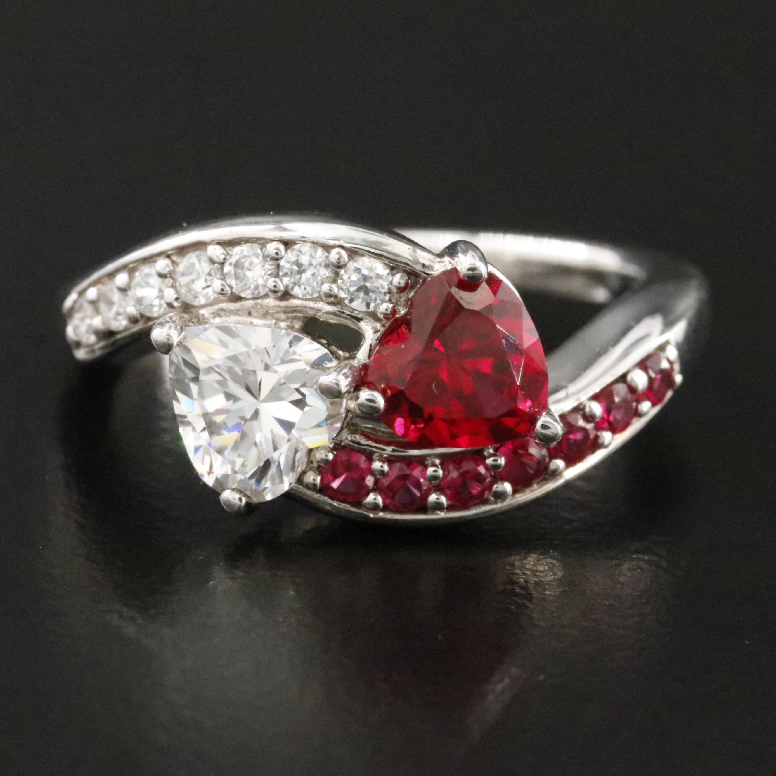 Sterling Ruby and CZ Toi et Moi Style Ring