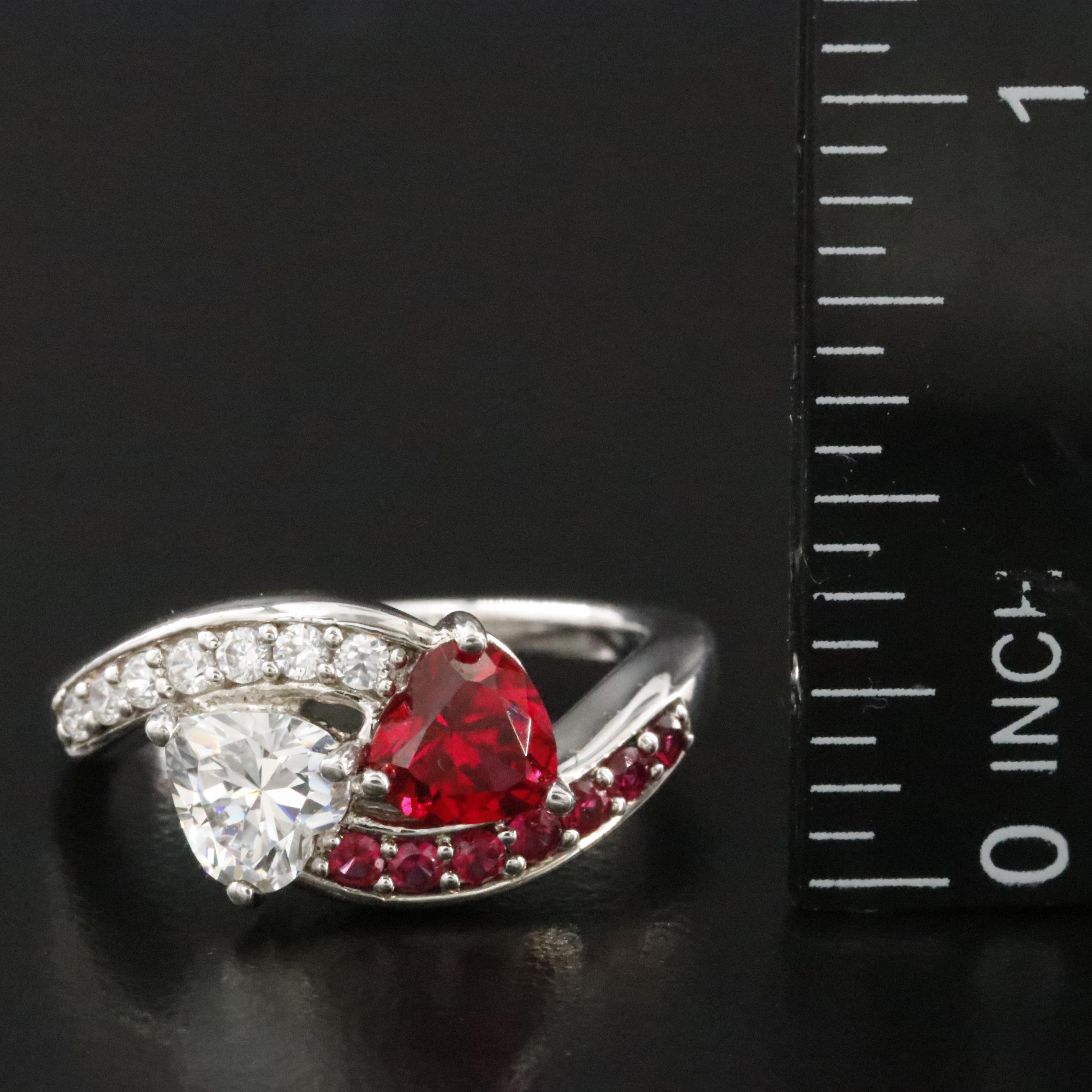 Sterling Ruby and CZ Toi et Moi Style Ring