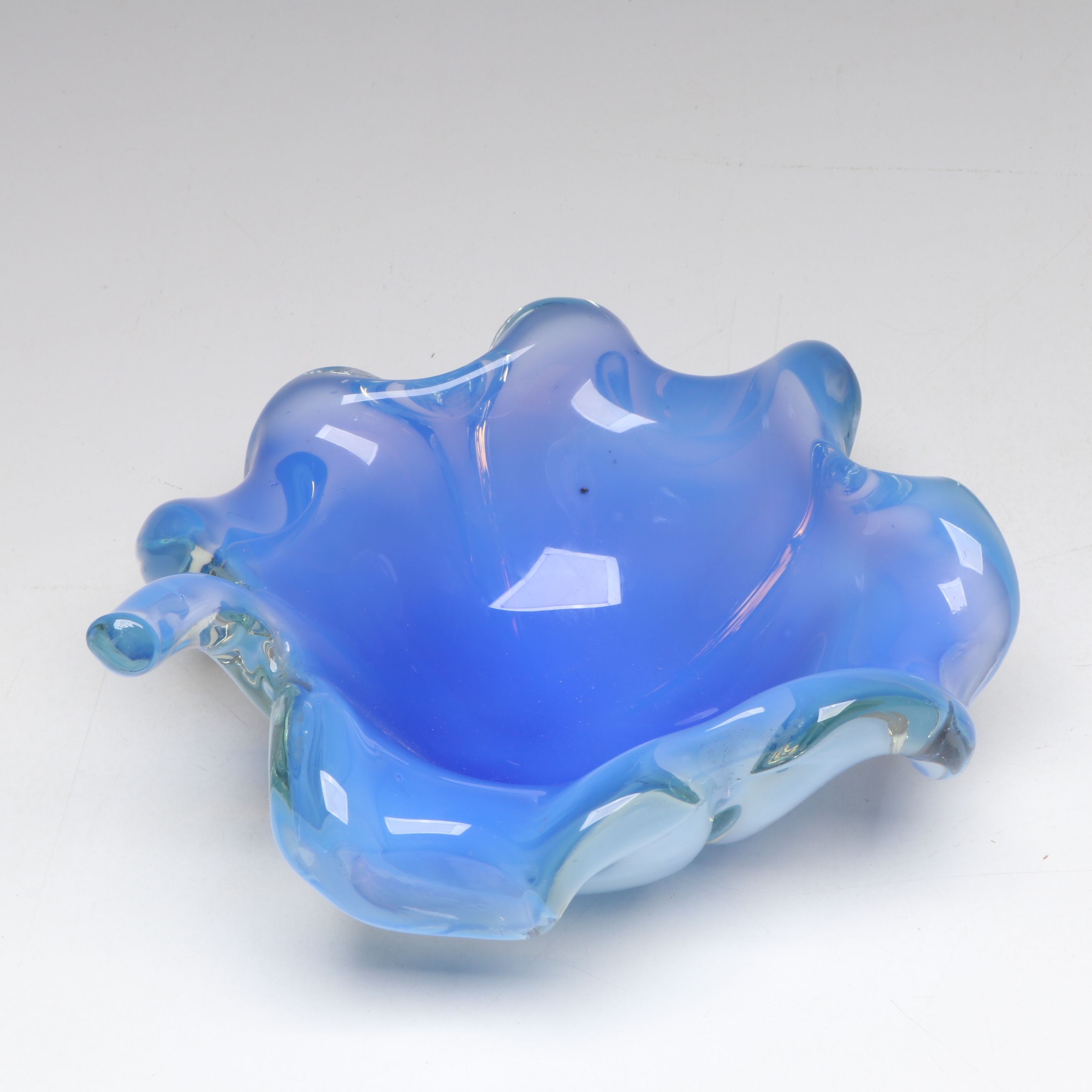 Murano Style Glass Bowl, Maple Burl Vase, and Assorted Dishes