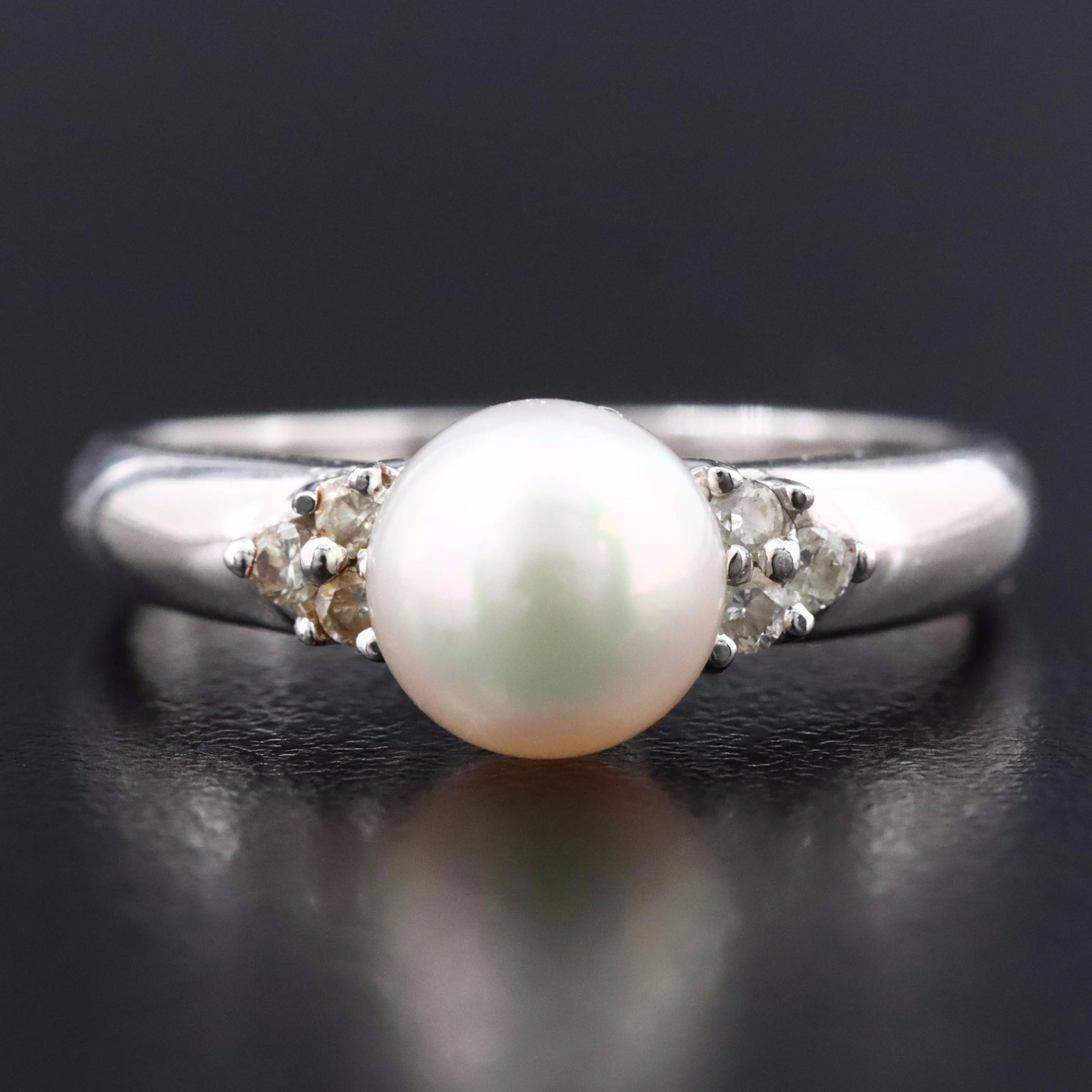 14K Pearl and Diamond Ring