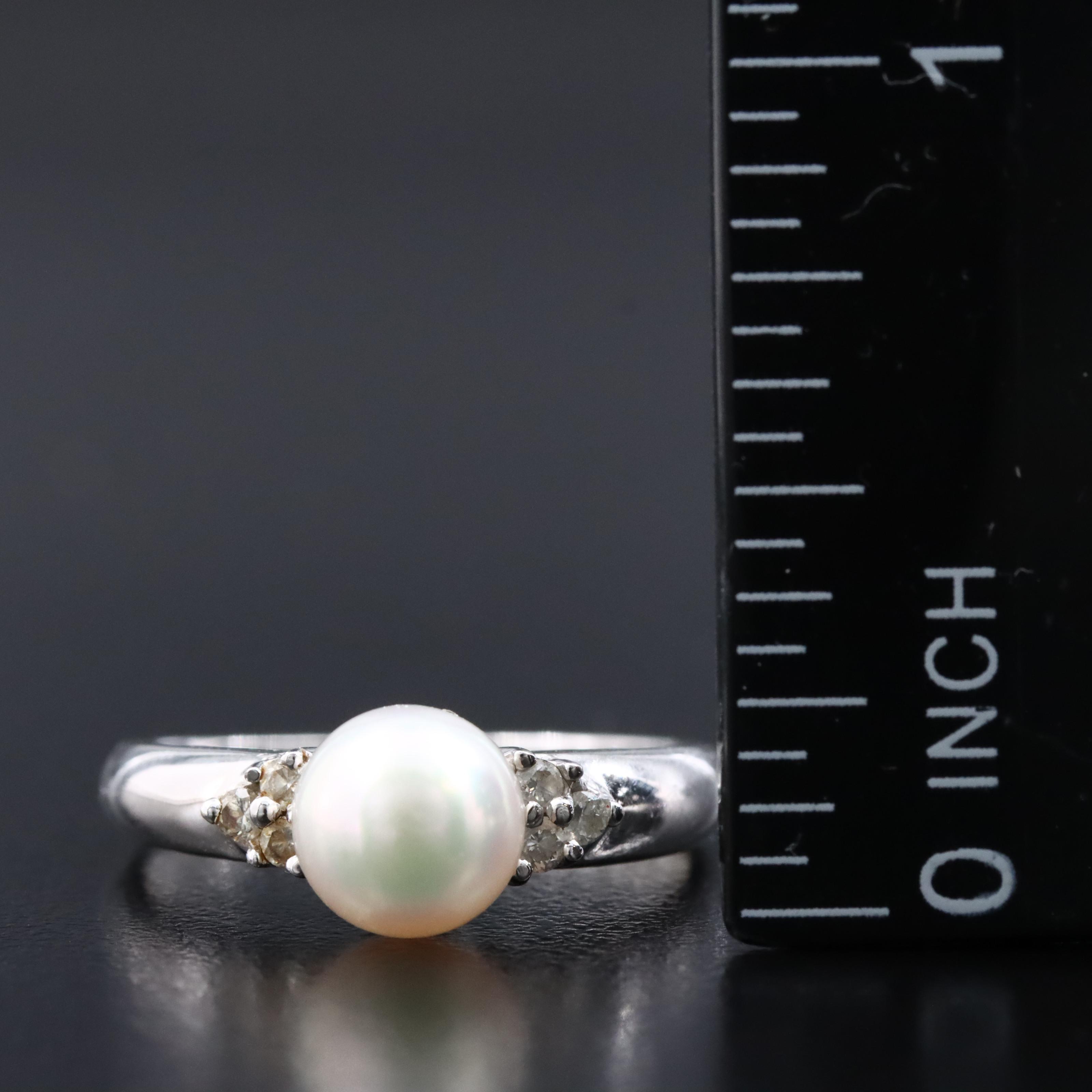 14K Pearl and Diamond Ring