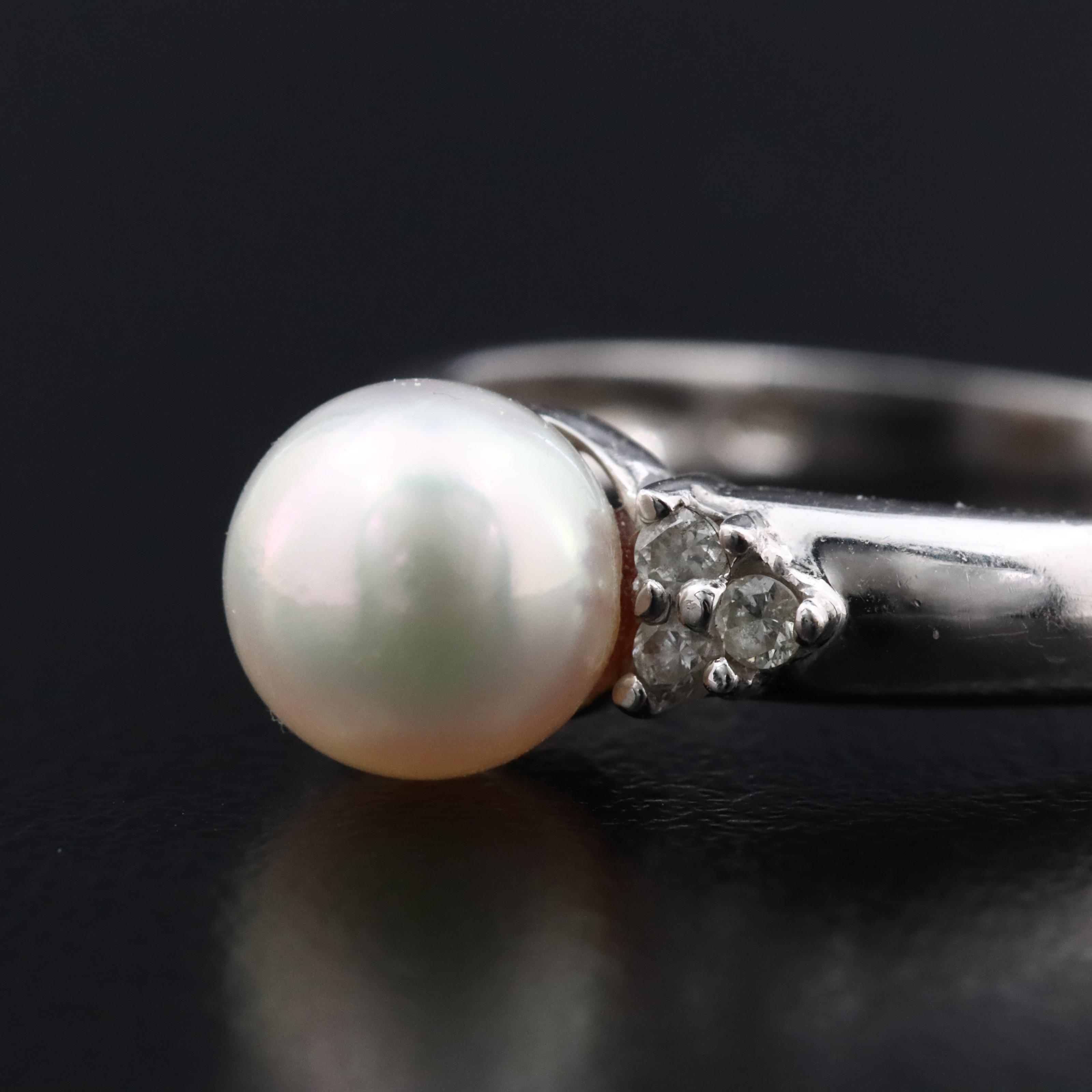 14K Pearl and Diamond Ring