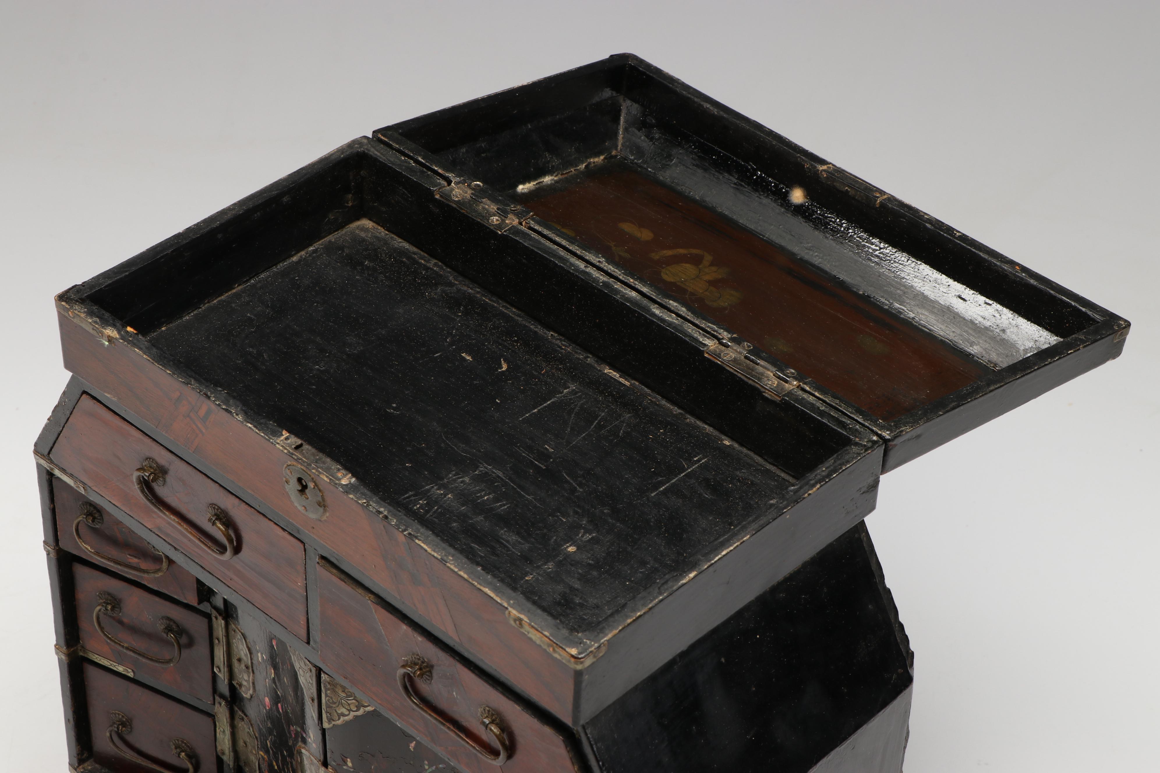 Abalone Inlaid with Rosewood and Exotic Woods Jewelry Box, Antique