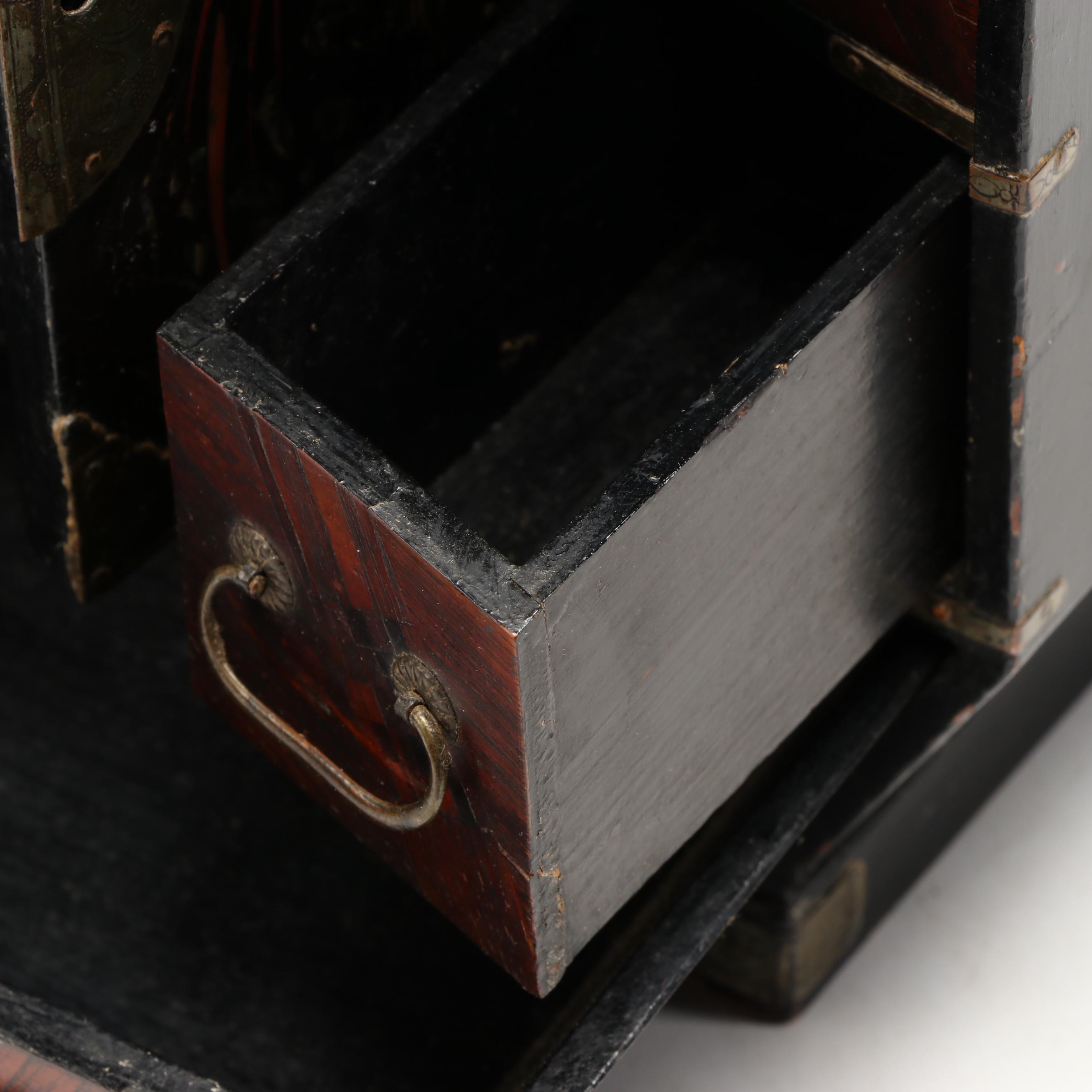 Abalone Inlaid with Rosewood and Exotic Woods Jewelry Box, Antique