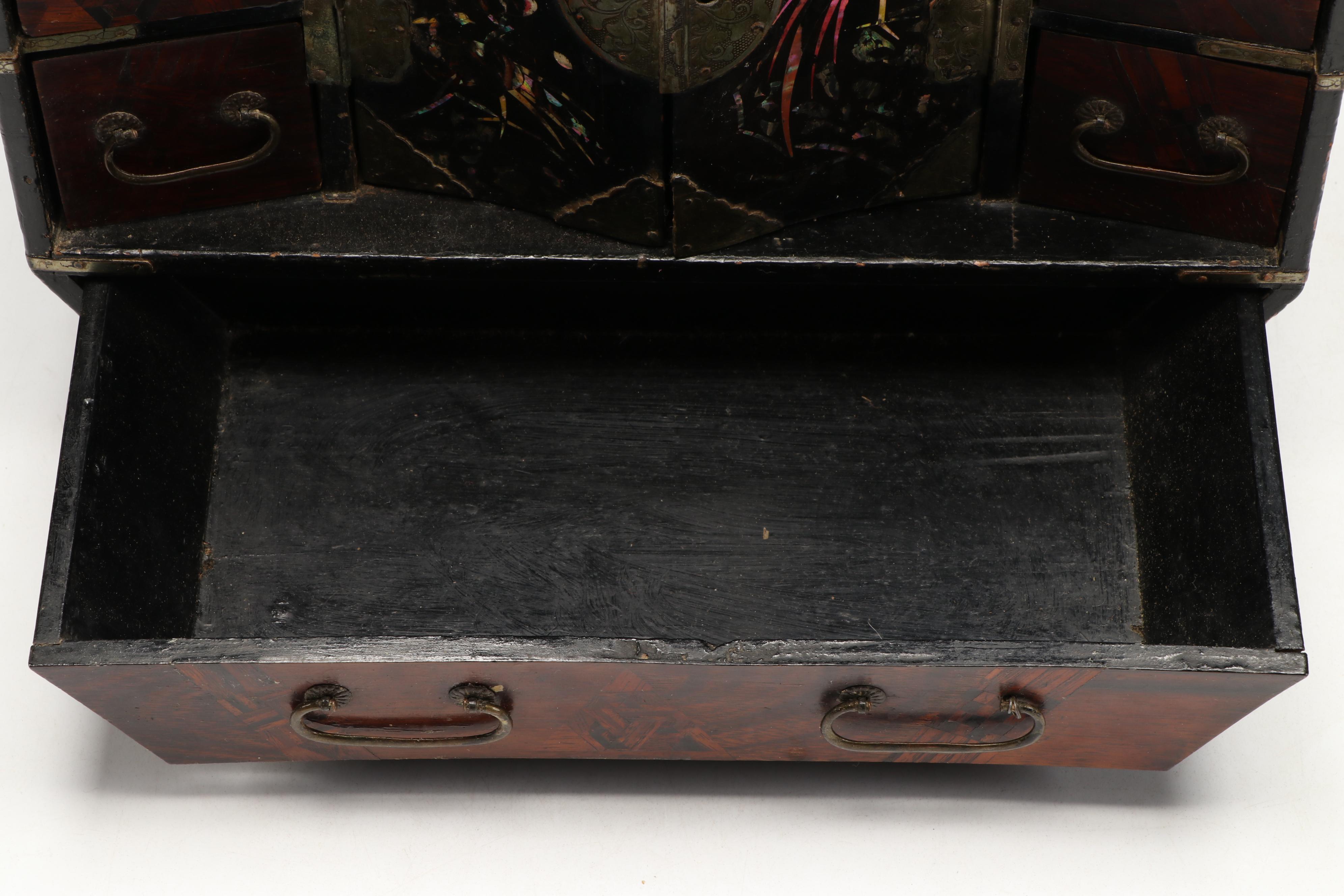 Abalone Inlaid with Rosewood and Exotic Woods Jewelry Box, Antique