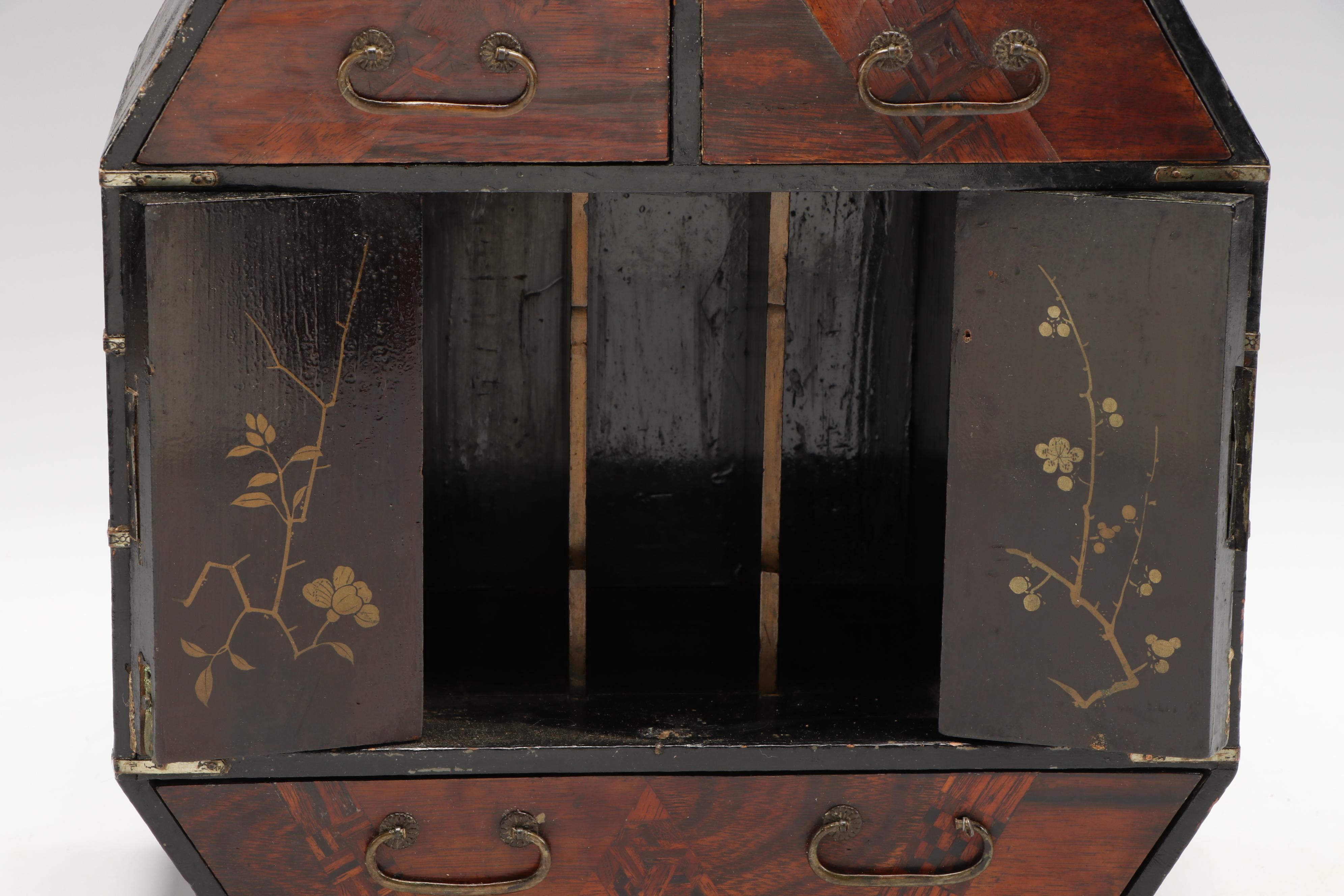 Abalone Inlaid with Rosewood and Exotic Woods Jewelry Box, Antique