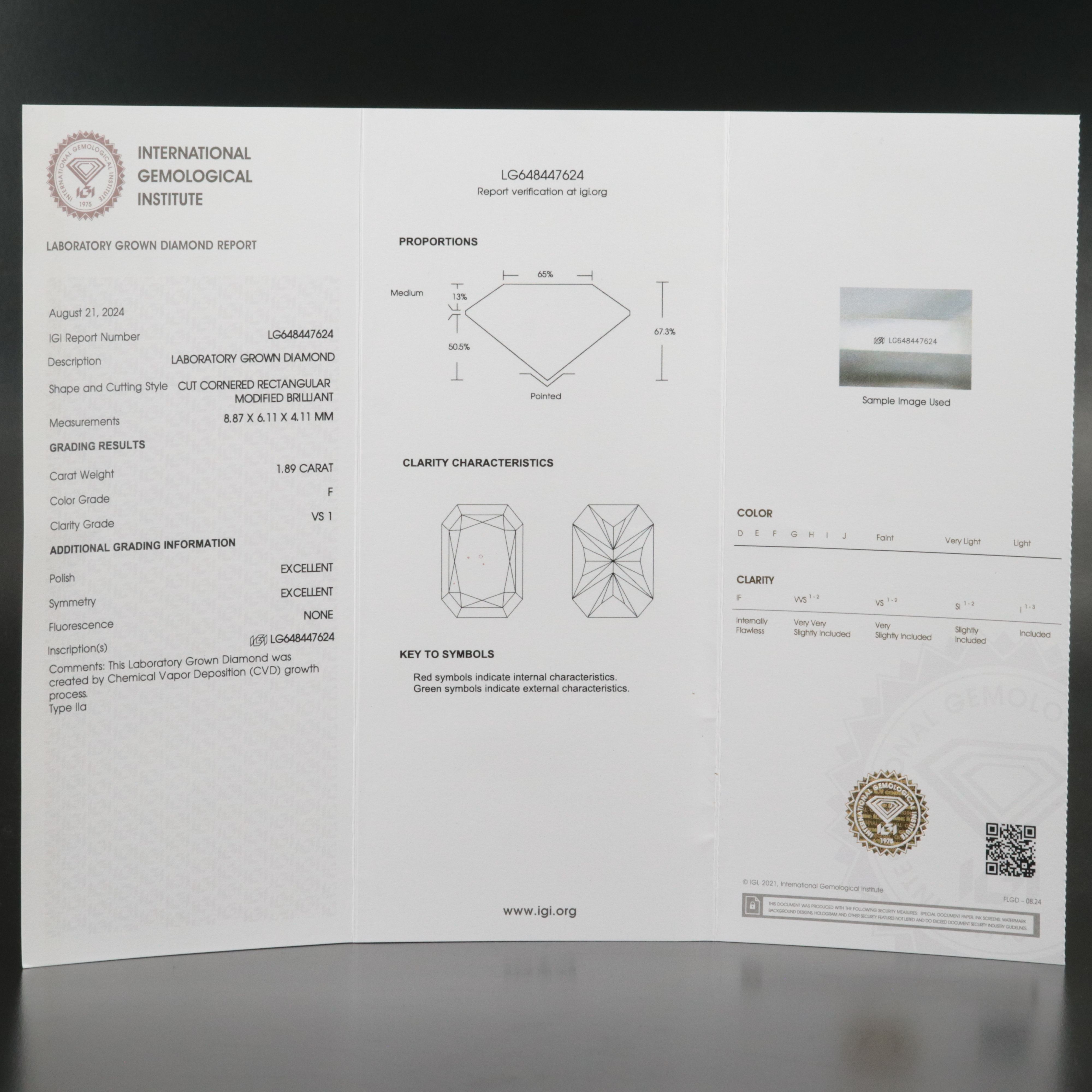 Loose 1.89 CT Lab Grown Diamond with IGI Report
