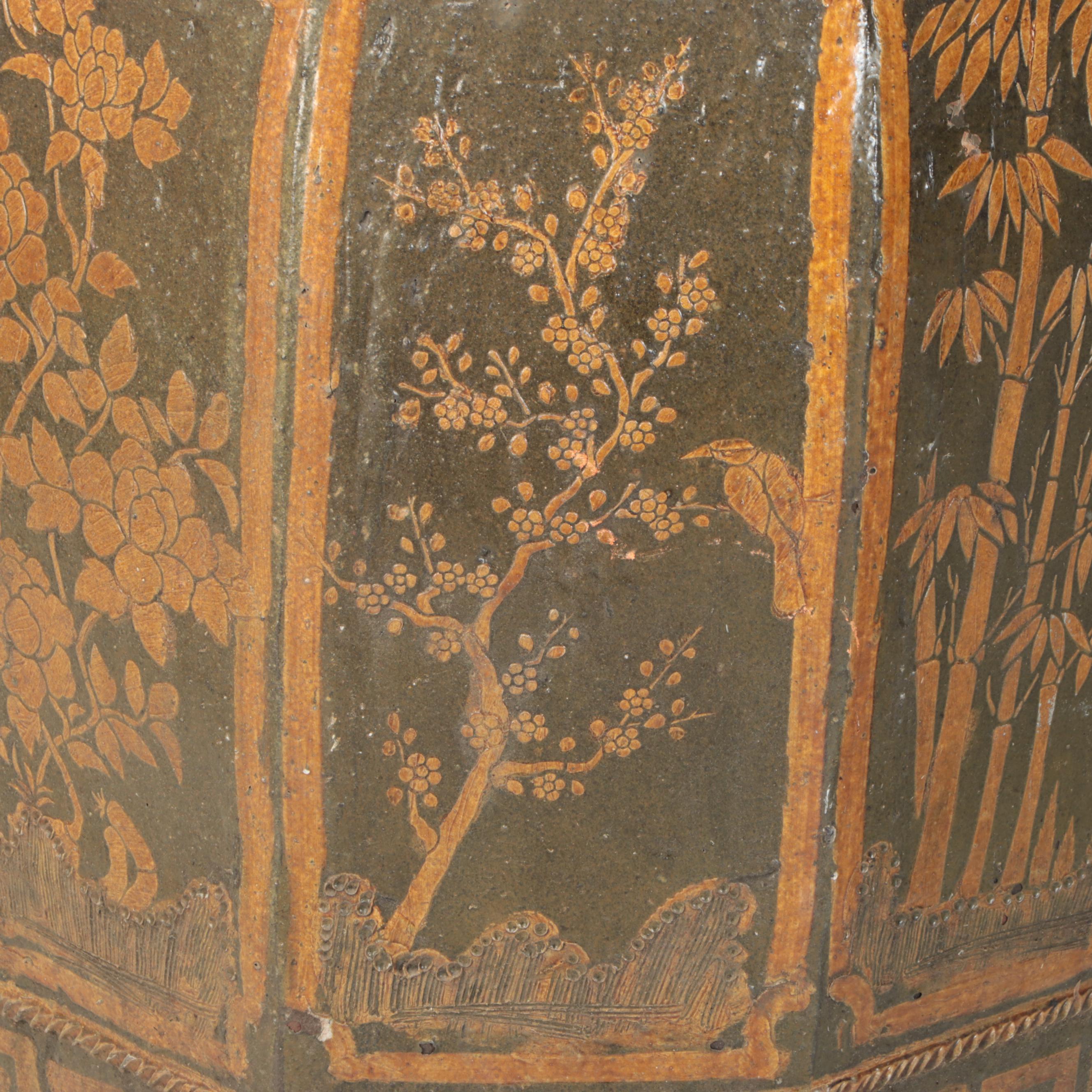 Chinese Gold and Black Finish Ceramic Planter