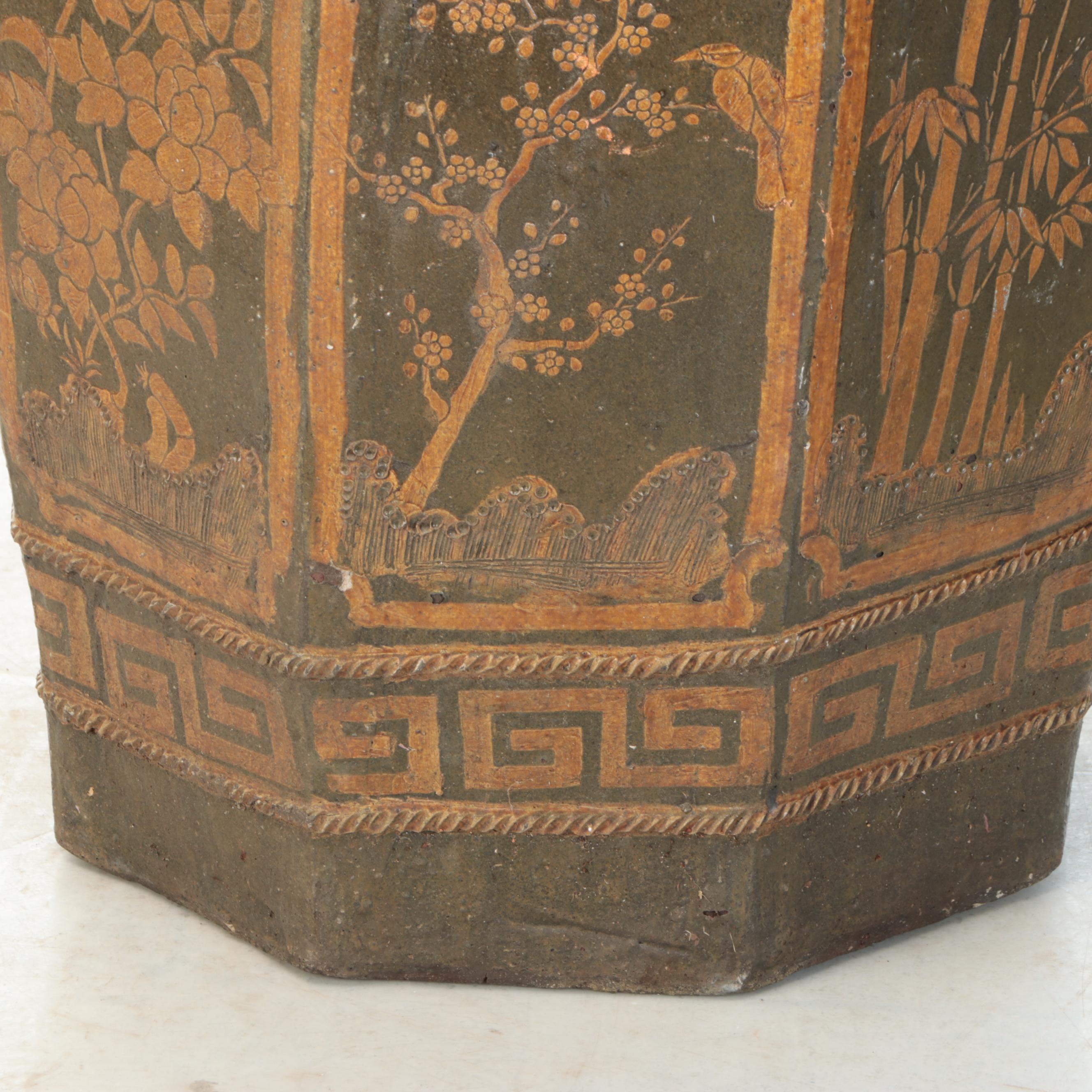 Chinese Gold and Black Finish Ceramic Planter