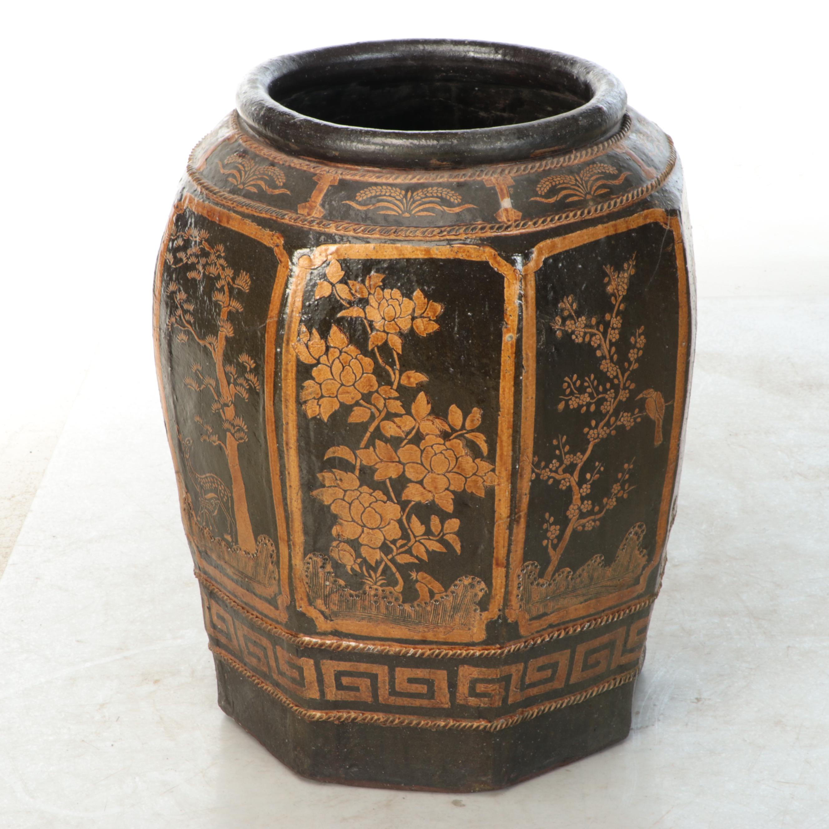 Chinese Gold and Black Finish Ceramic Planter