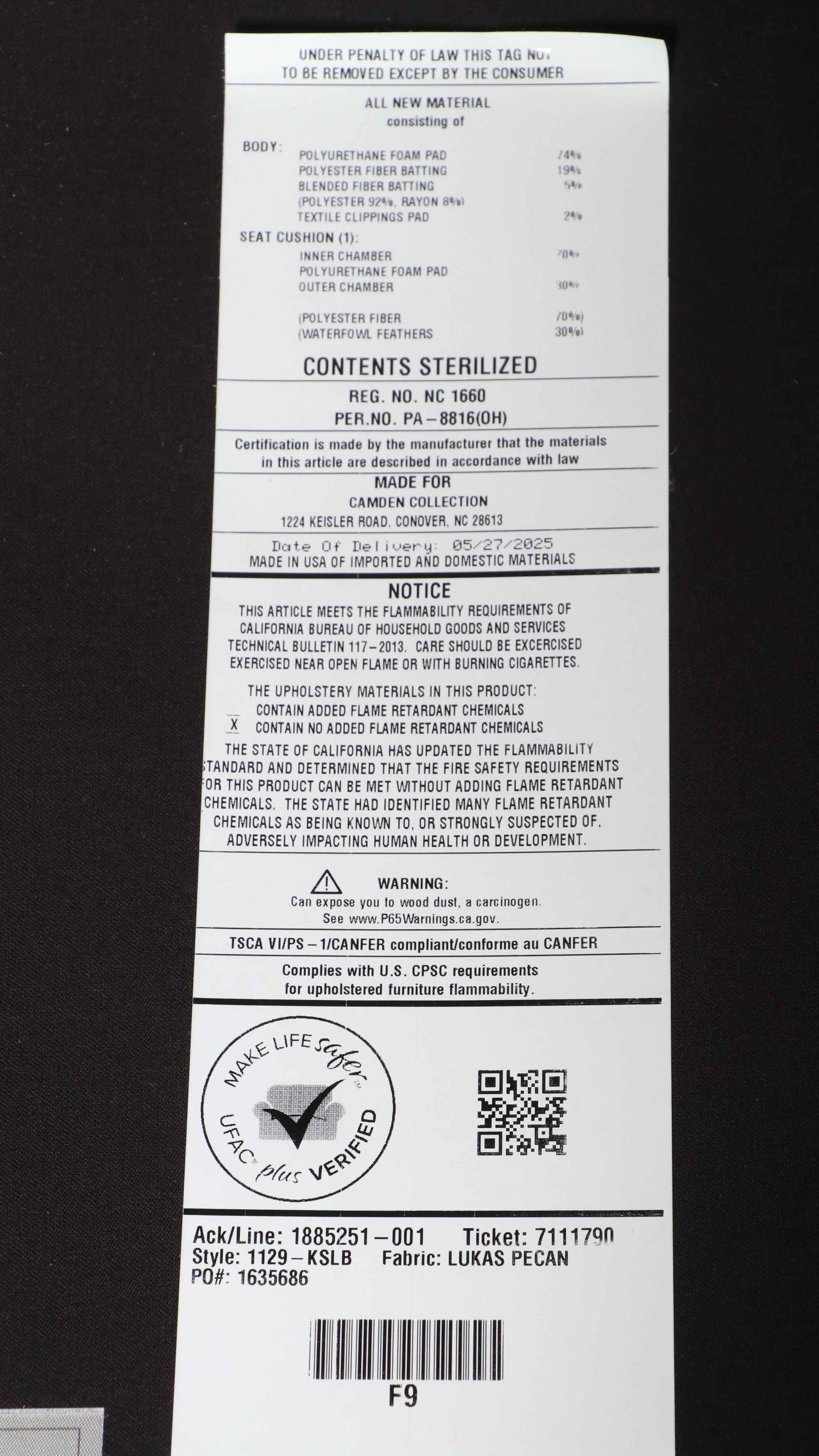 Arhaus Contemporary "Pecan" Leather Upholstered Recliner