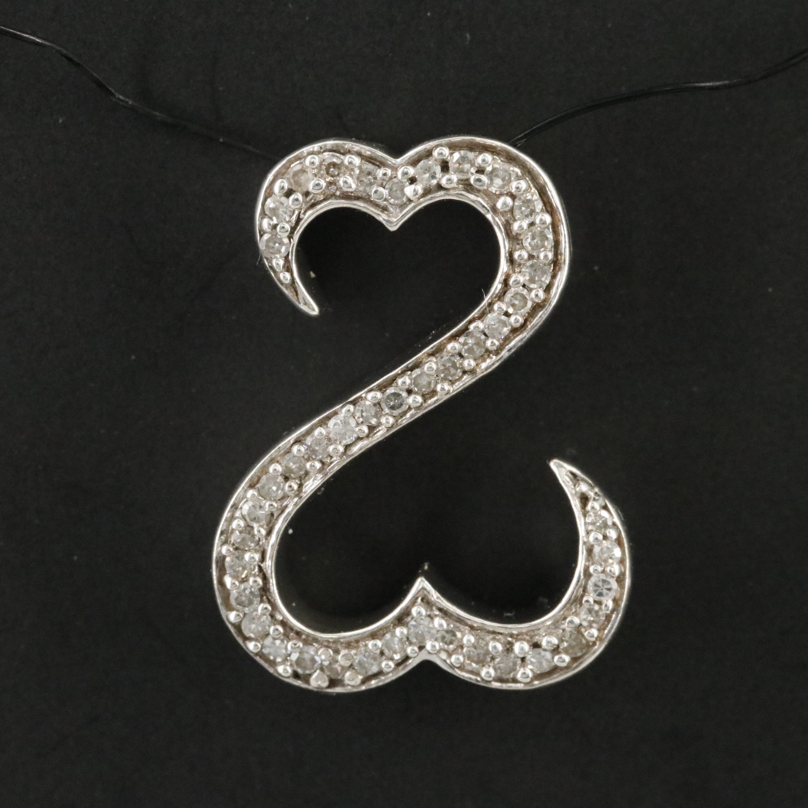 Sterling Diamond Open Heart Pendant