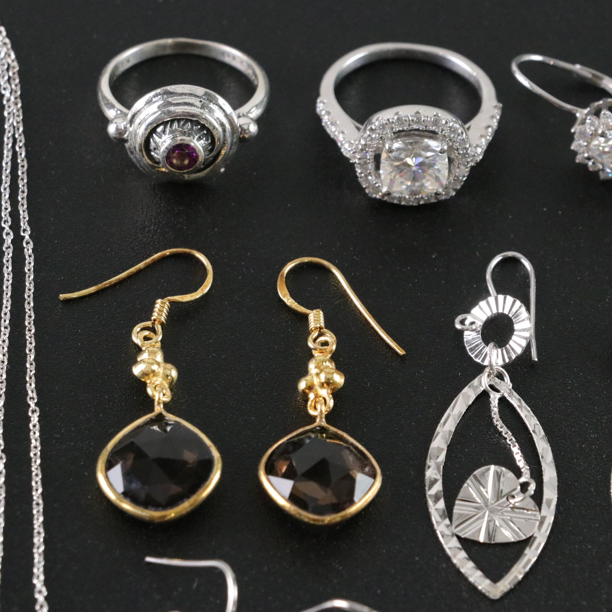 14 Assorted Sterling Silver Rings, Necklaces and Earrings