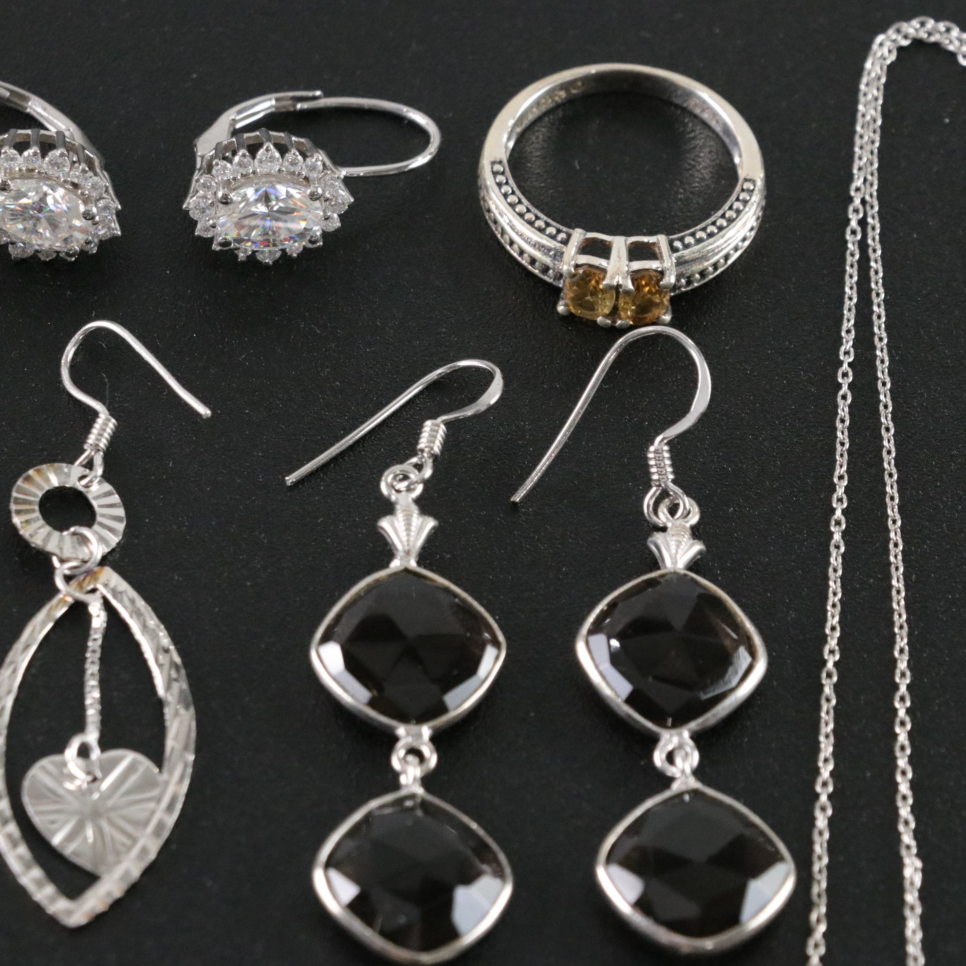 14 Assorted Sterling Silver Rings, Necklaces and Earrings