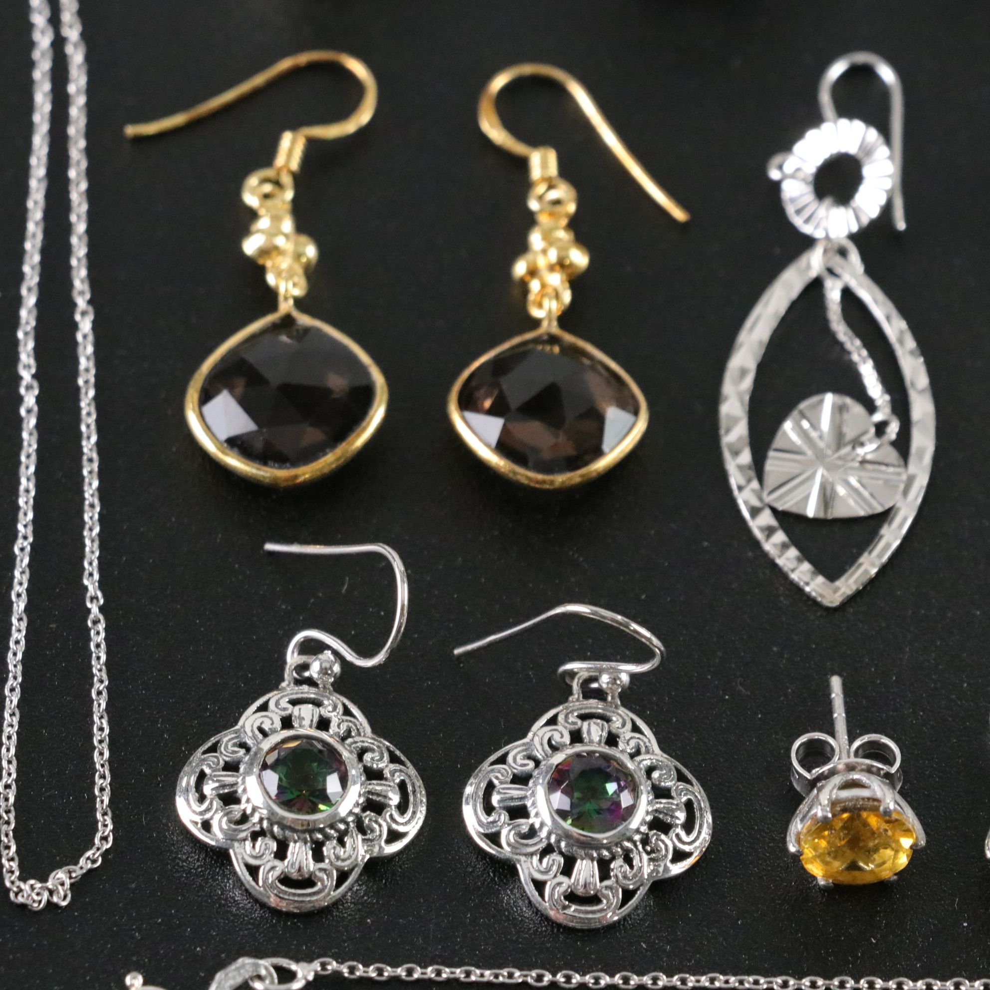 14 Assorted Sterling Silver Rings, Necklaces and Earrings