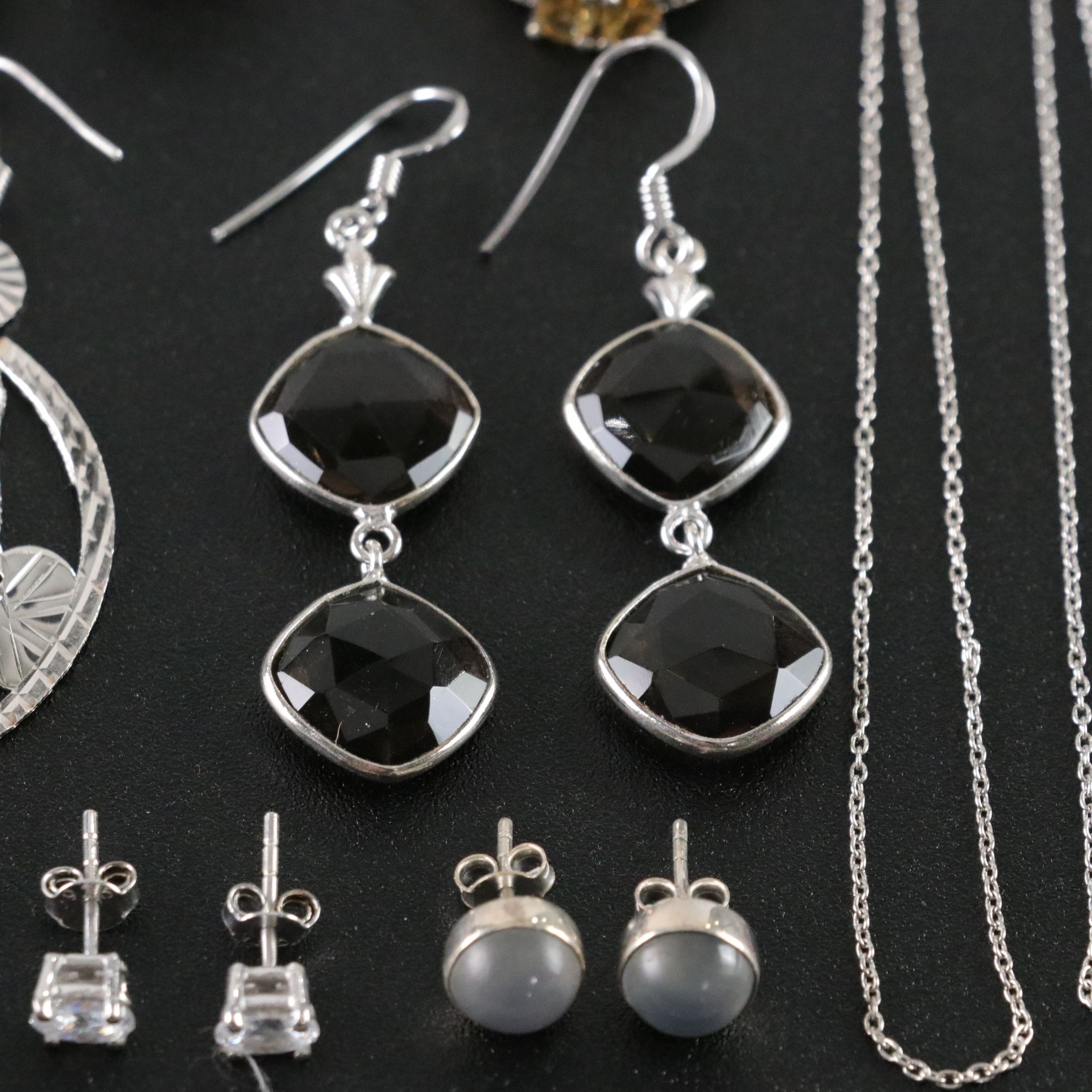 14 Assorted Sterling Silver Rings, Necklaces and Earrings