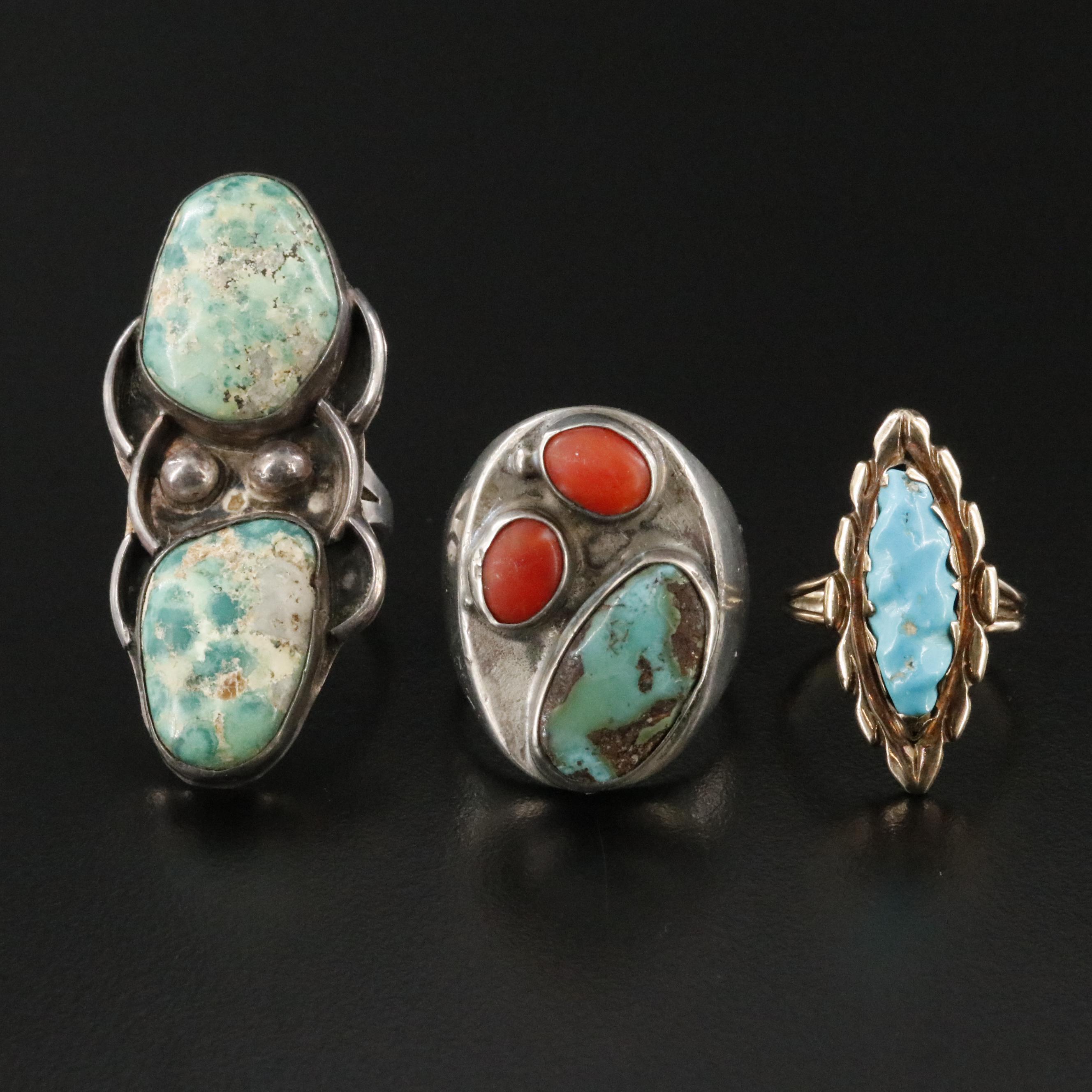 Southwestern Sterling Rings Including Alvina Quam Zuni, Turquoise and Coral