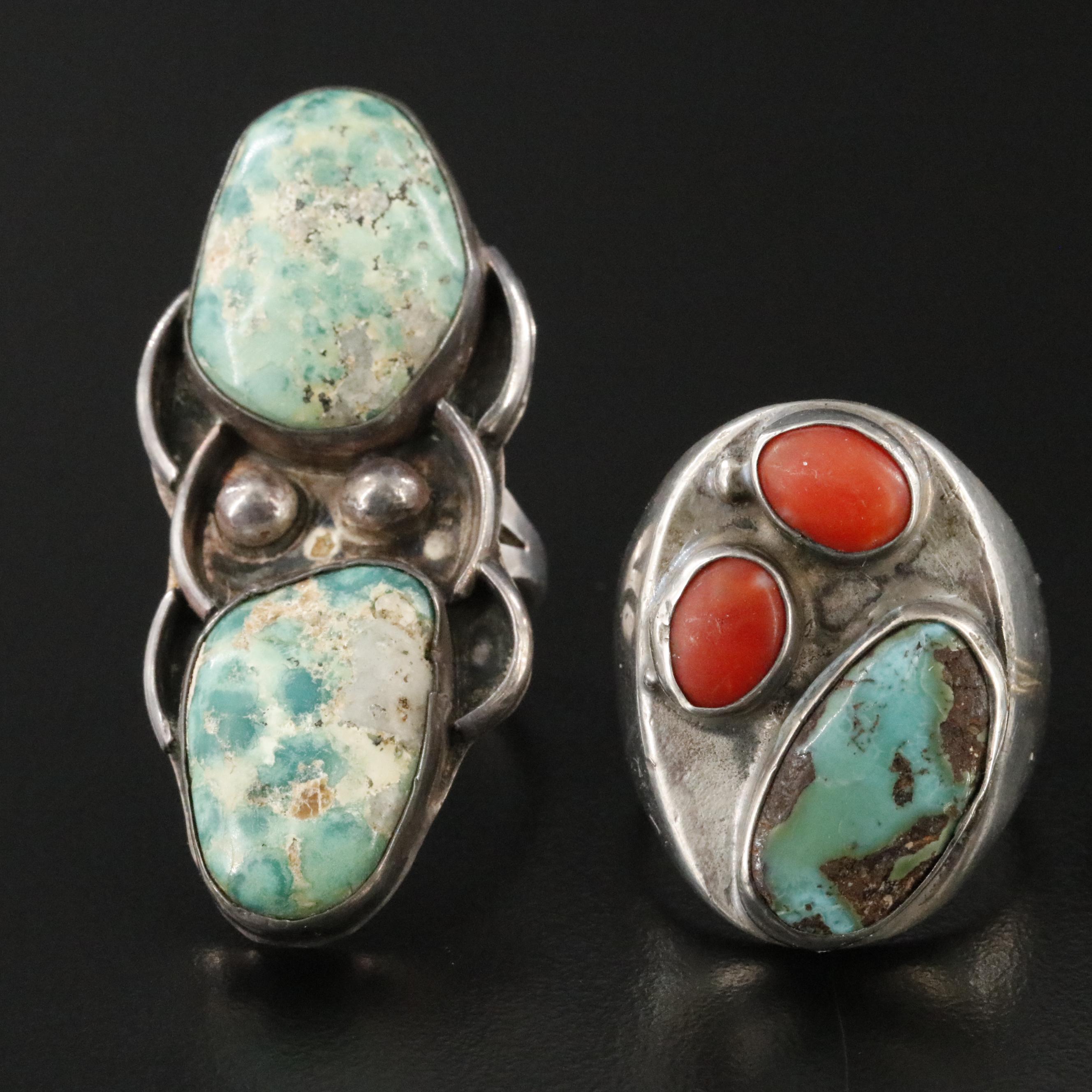 Southwestern Sterling Rings Including Alvina Quam Zuni, Turquoise and Coral