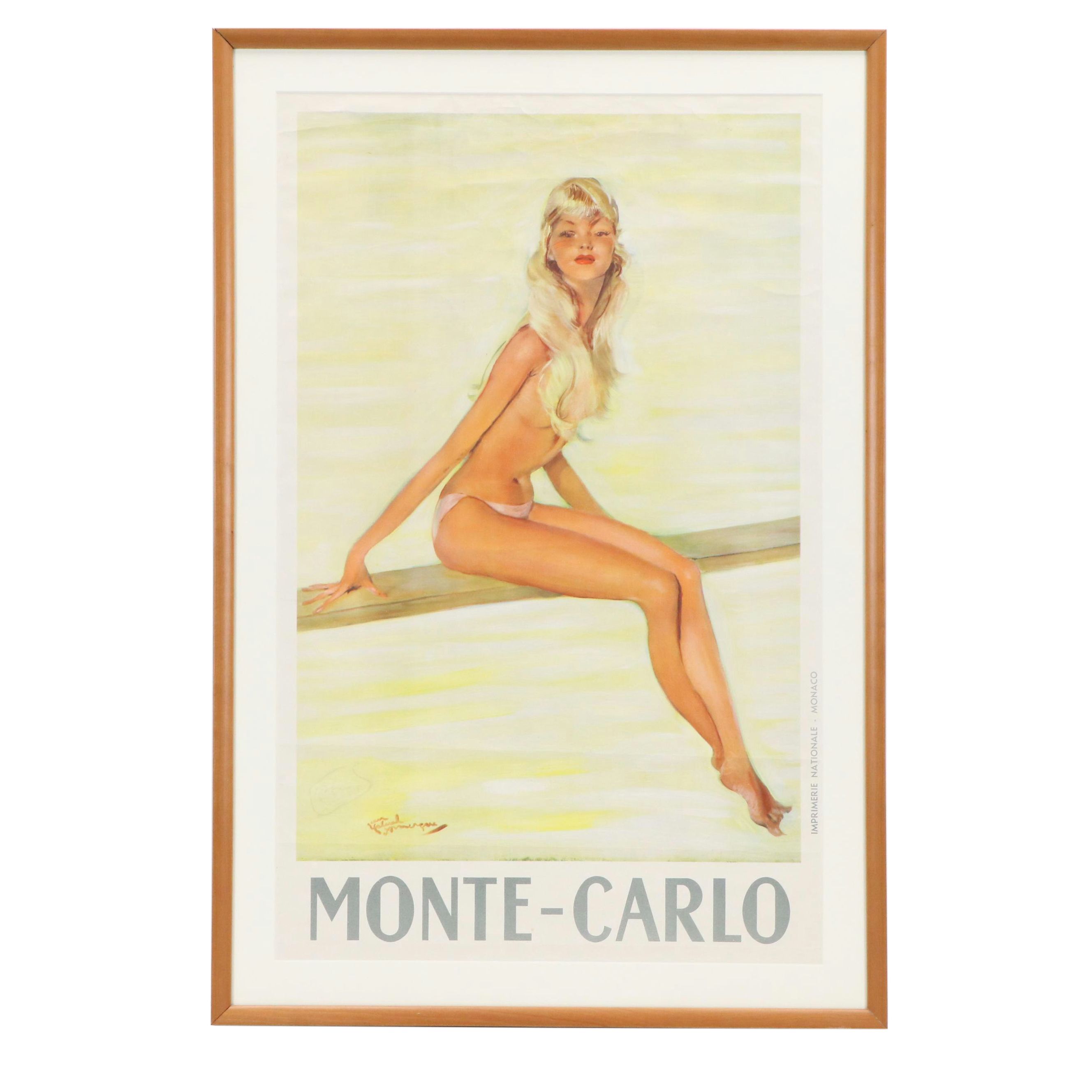 After Jean Gabriel Domergue Offset Lithograph "Monte Carlo," Mid-20th Century
