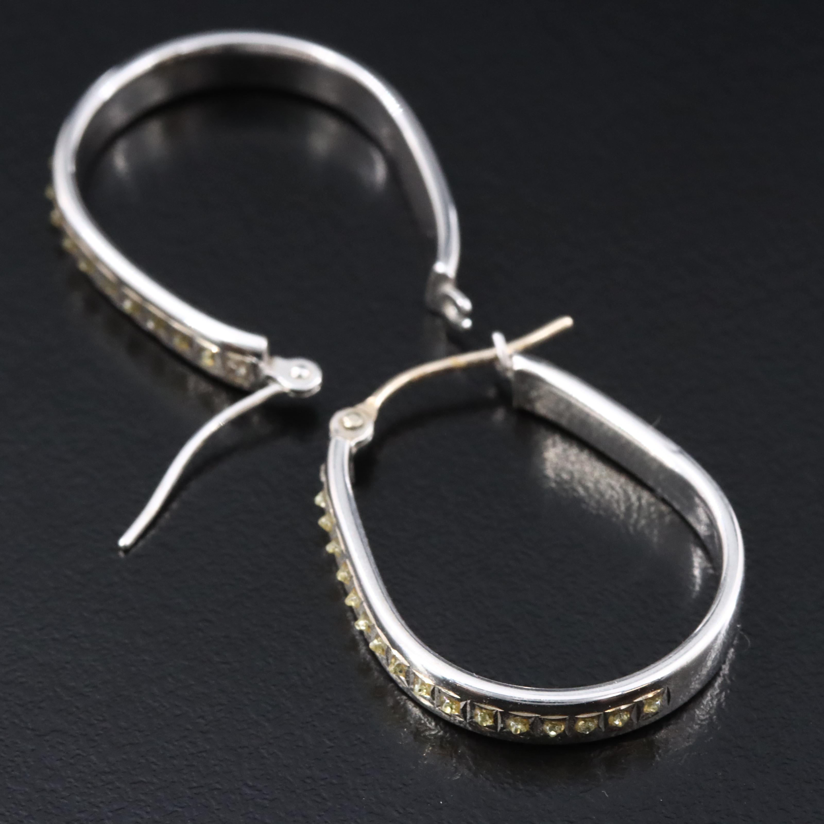 14K Oval Hoop Earrings with Diamond Accents