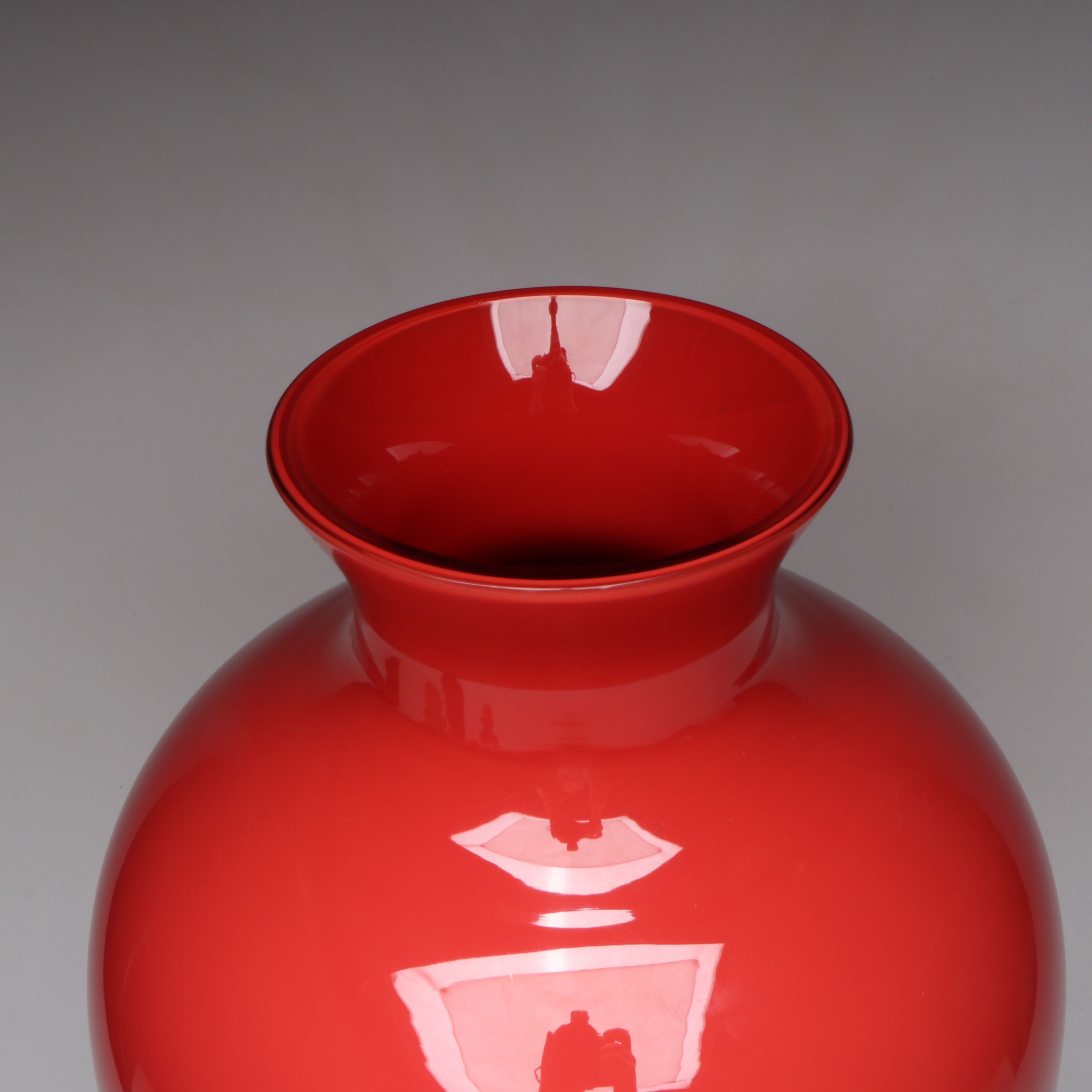 Venini Murano "Labuan" Handblown Red Opaline Art Glass Floor Vase