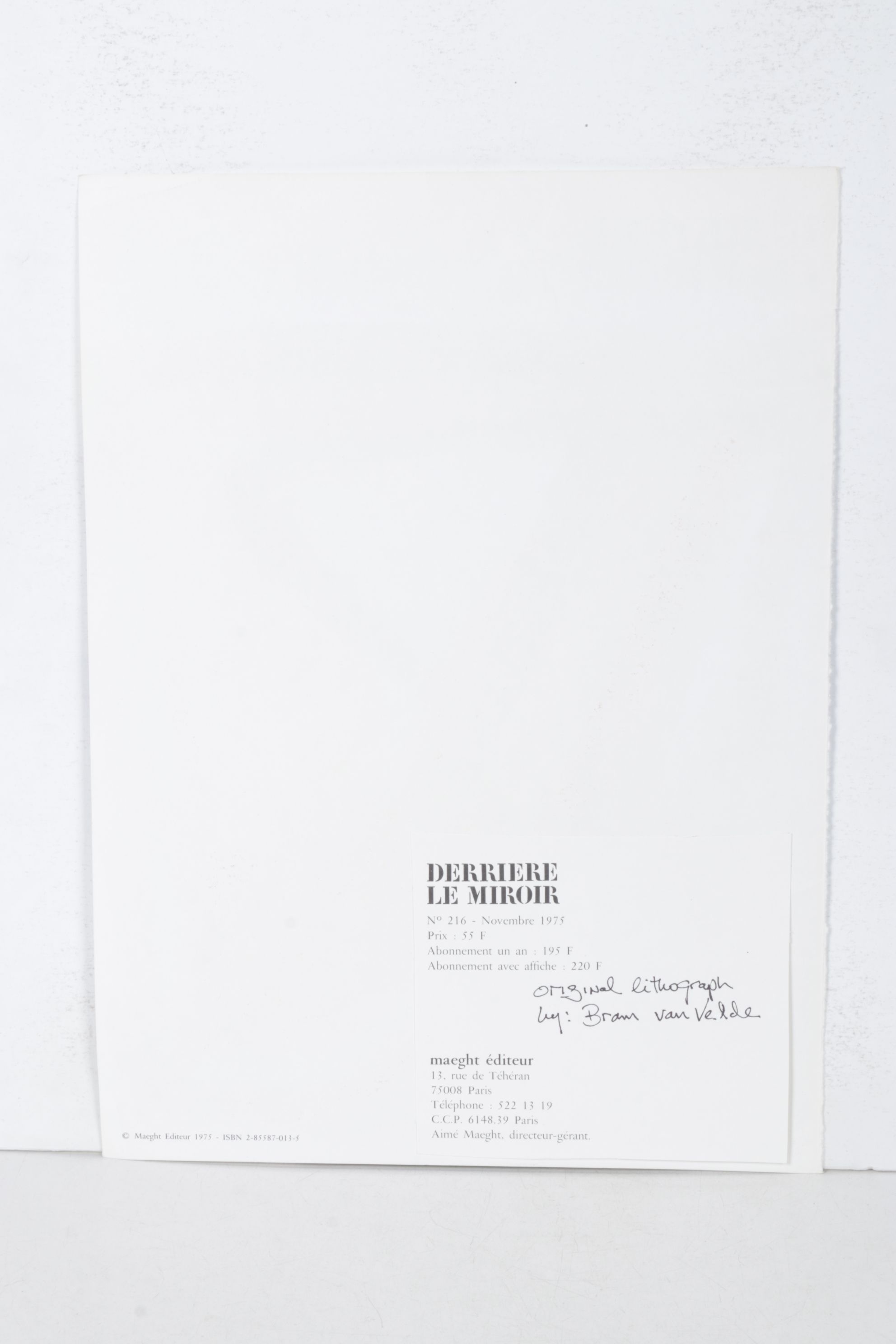 Bram van Velde Color Lithograph Cover Art for "Derriere le Miroir", 1975