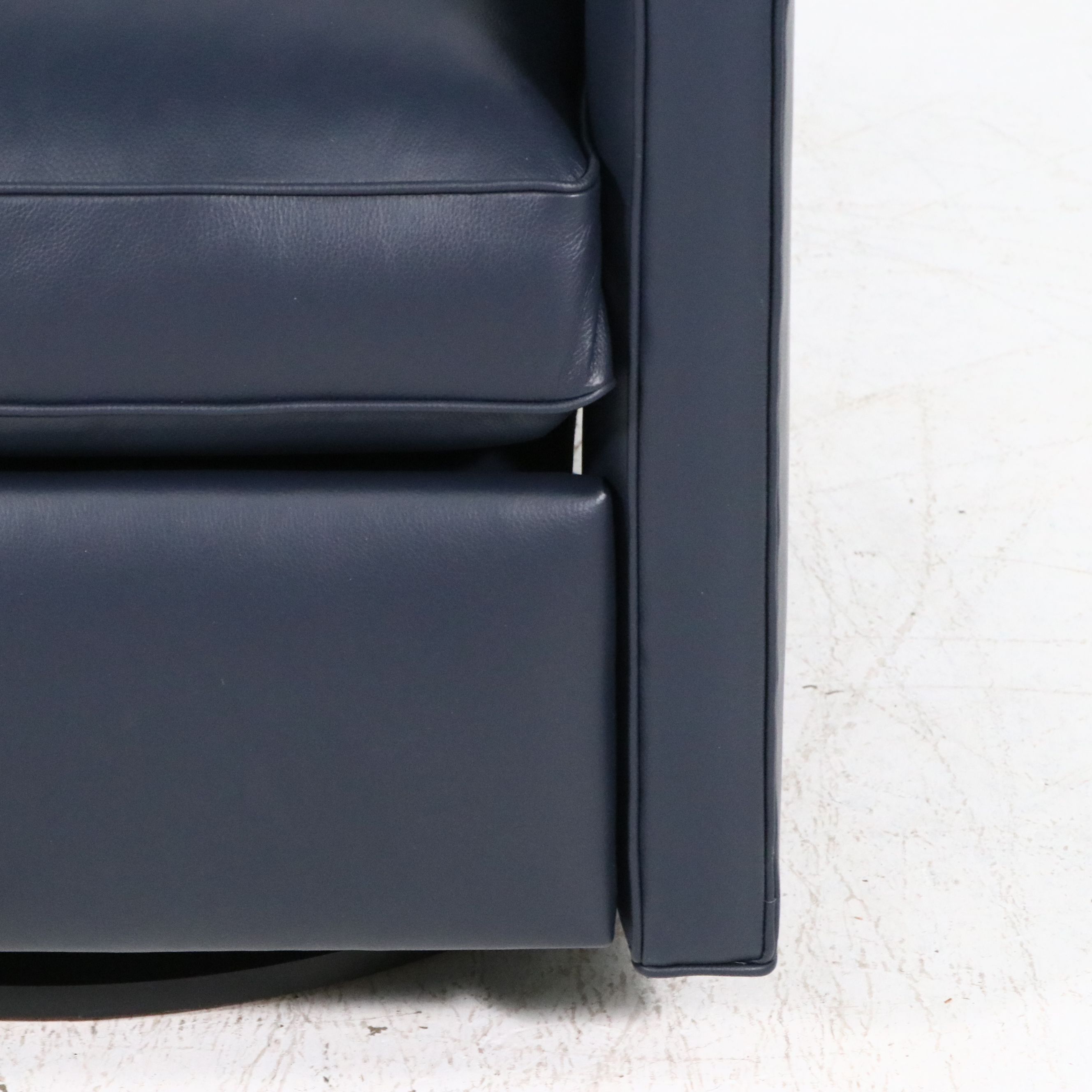 Pair of Arhaus "Tribeca Navy" Leather Upholstered Swivel Recliners