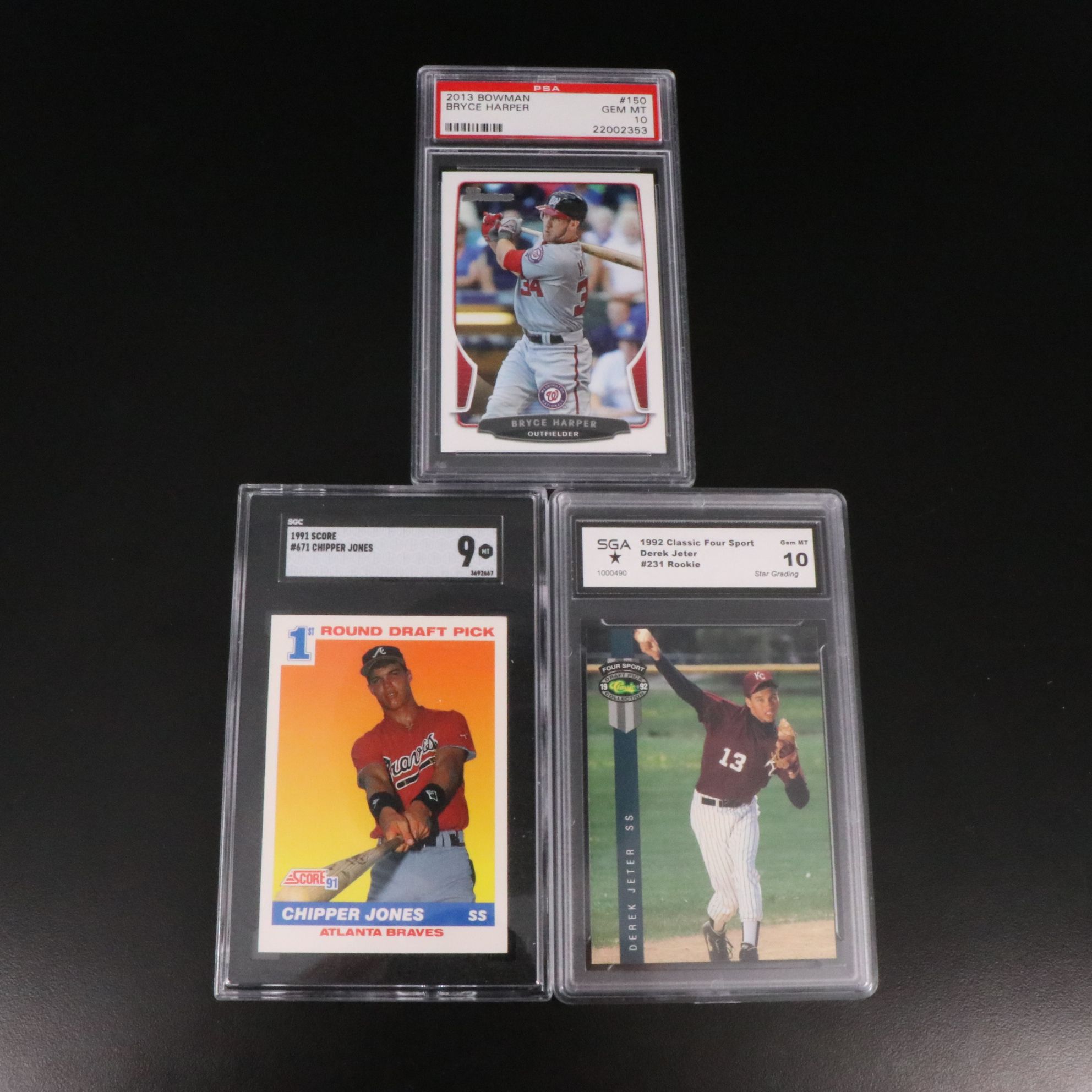 Derek Jeter and Chipper Jones Slabbed Rookie Baseball Cards with More