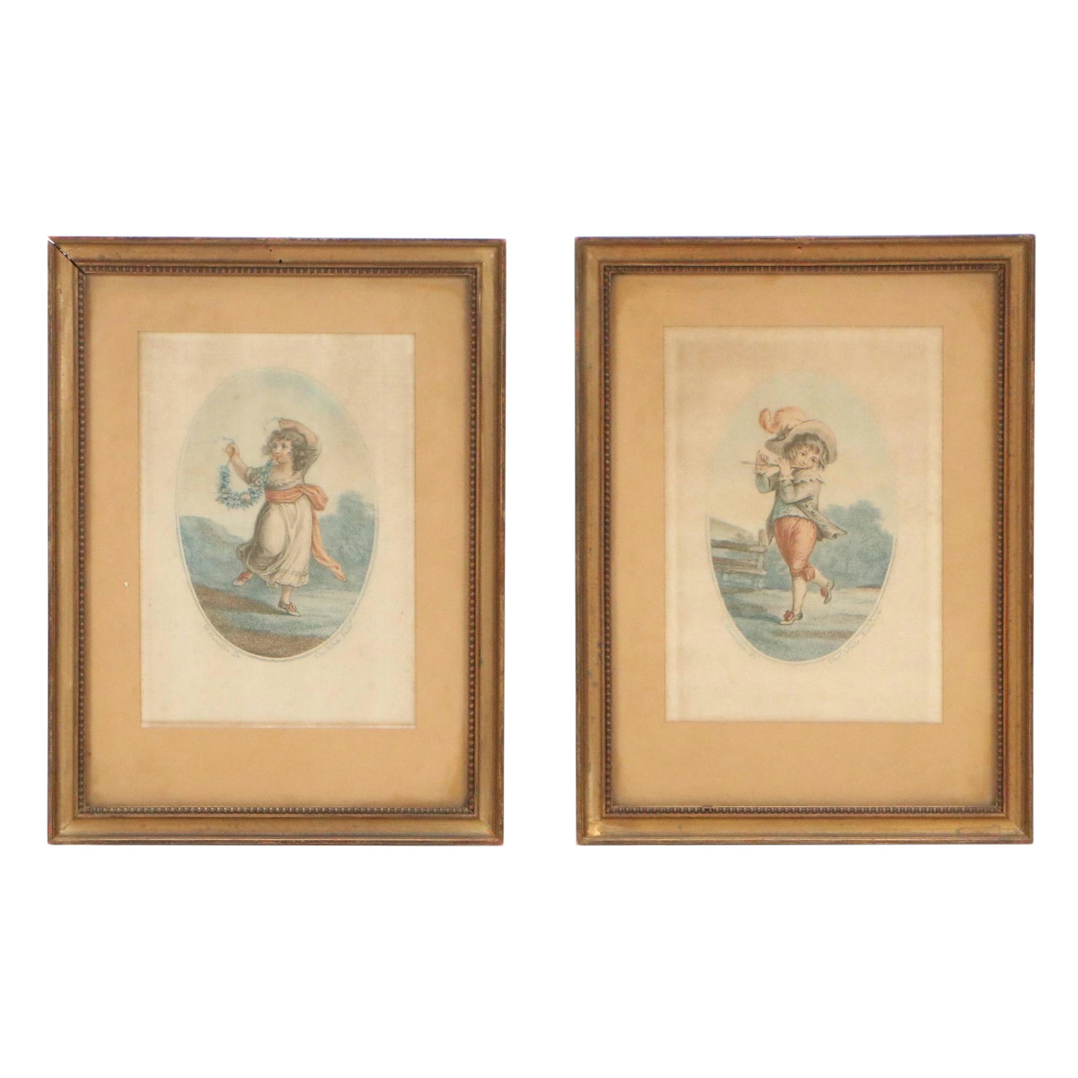 Stipple Engraving After William Hamilton "Piping Boy" and Other, 1785