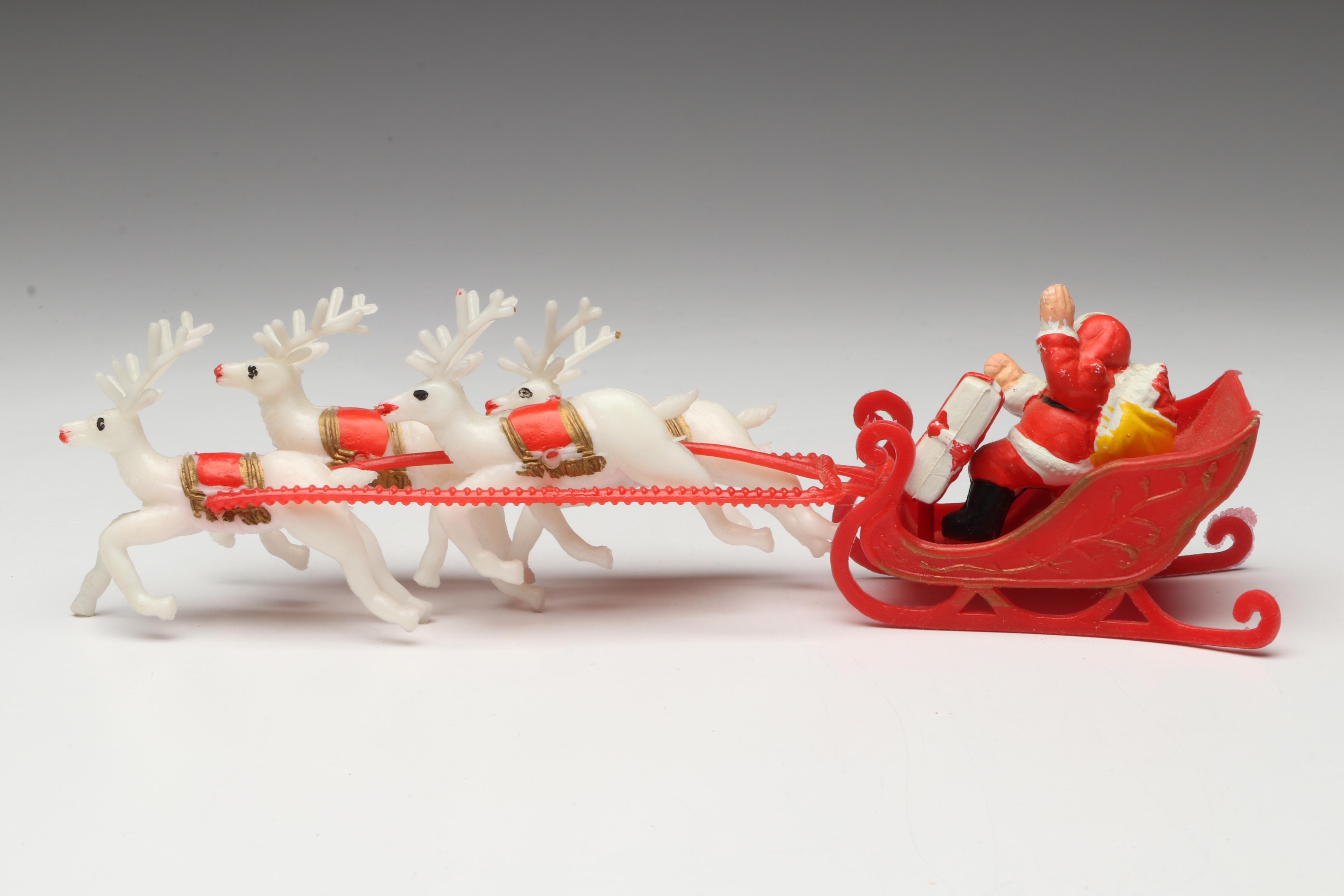 Reindeer Sleigh and Santa Claus Figurines with More Vintage Christmas Décor