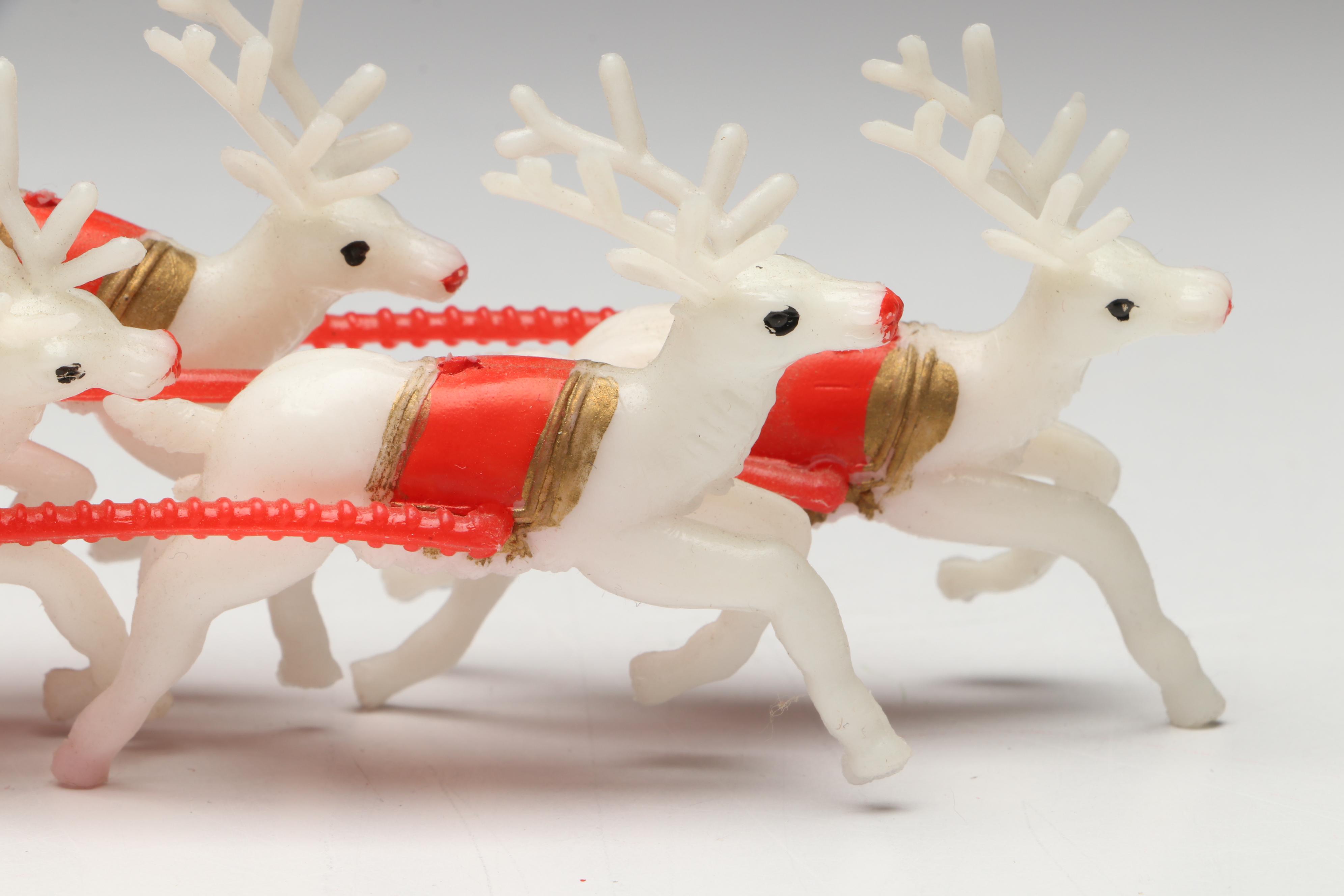 Reindeer Sleigh and Santa Claus Figurines with More Vintage Christmas Décor