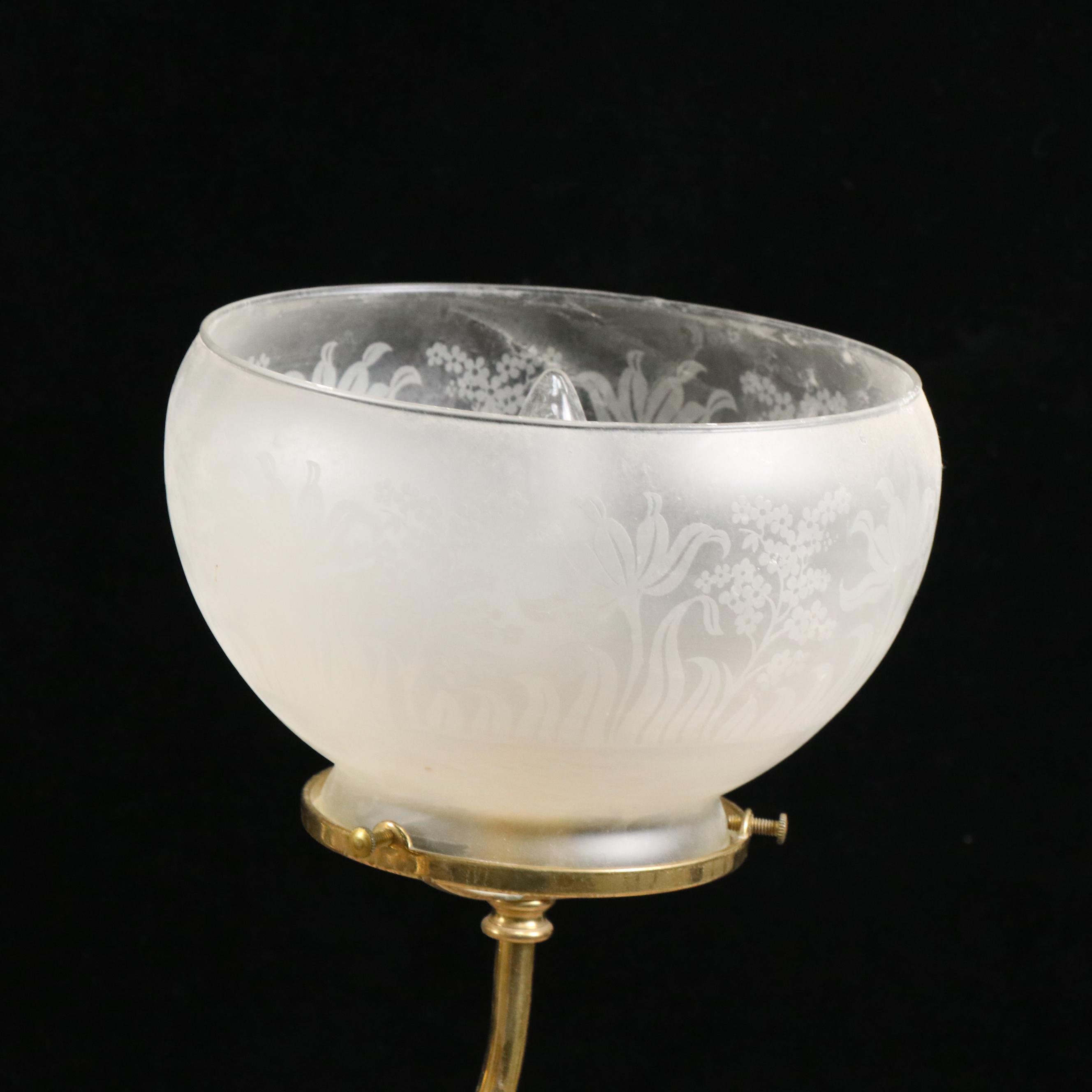 Brass Finish Etched Glass Electric Chandelier