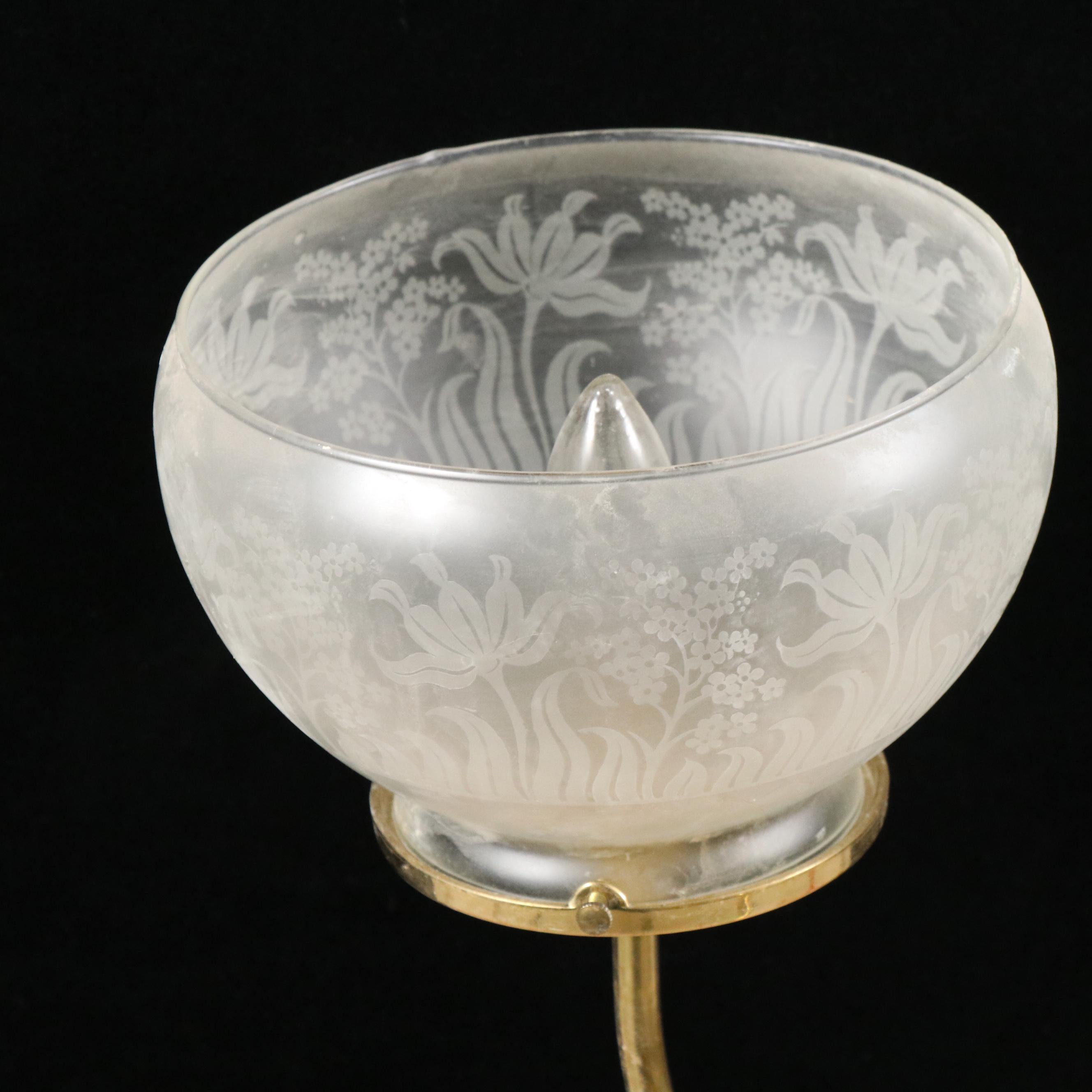 Brass Finish Etched Glass Electric Chandelier