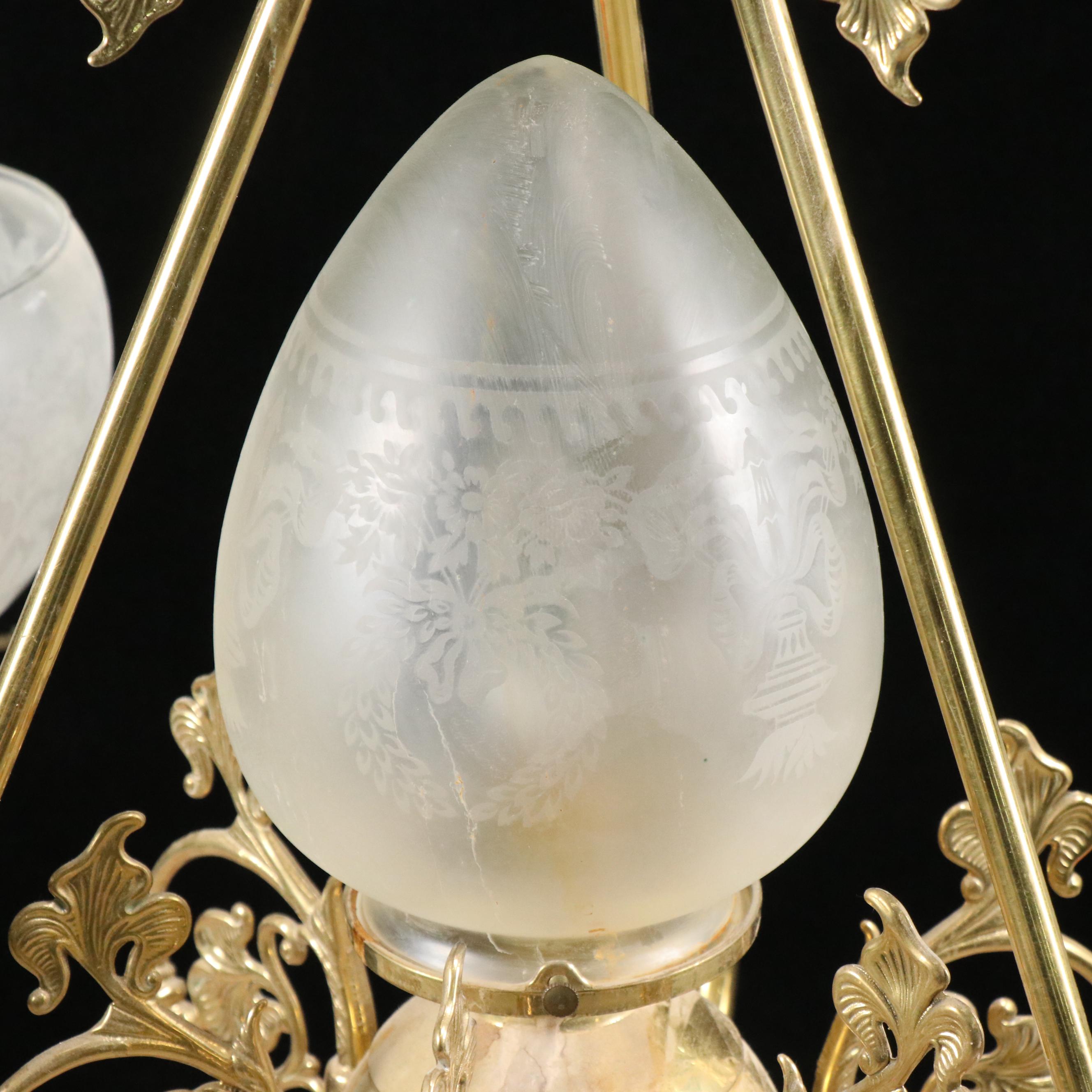 Brass Finish Etched Glass Electric Chandelier