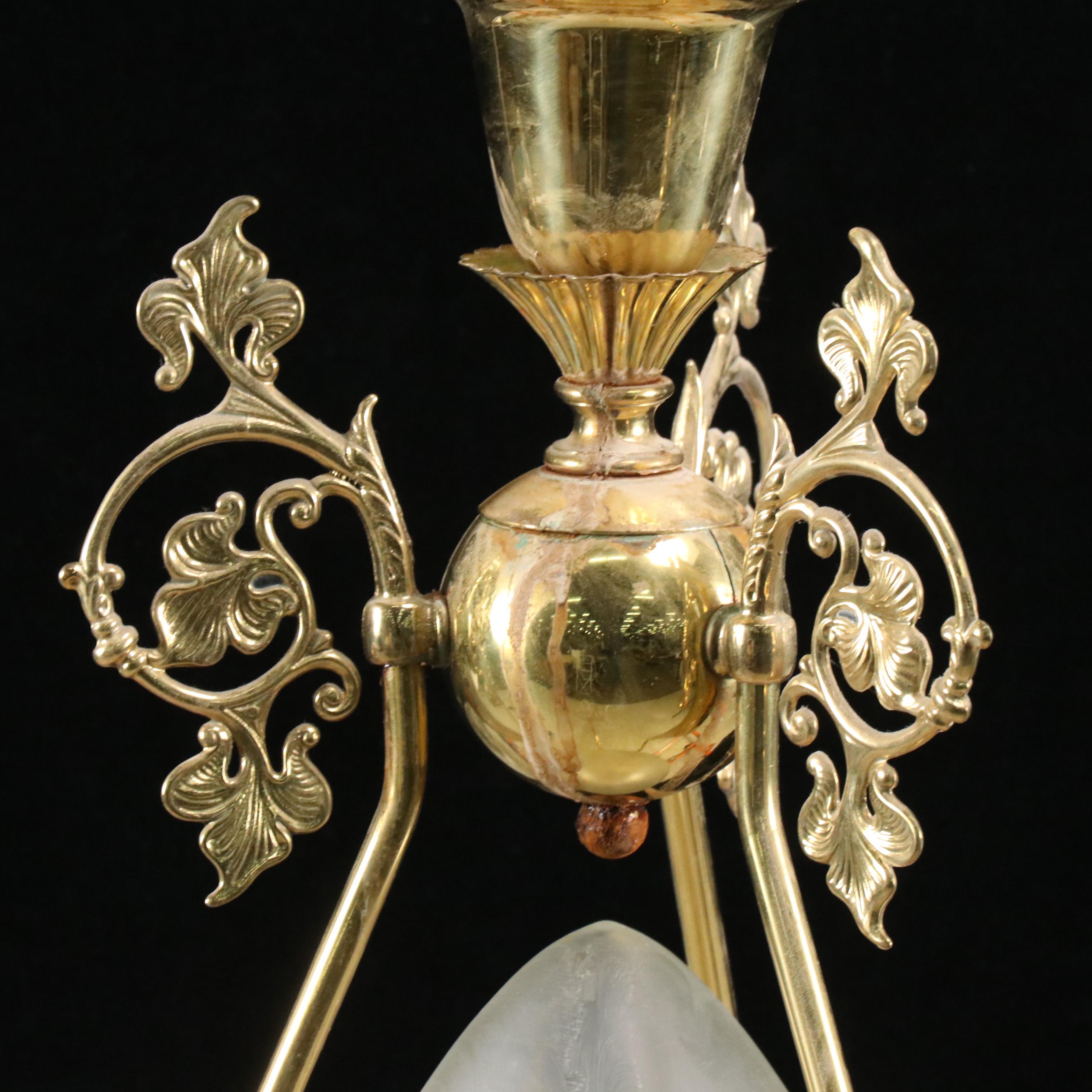 Brass Finish Etched Glass Electric Chandelier