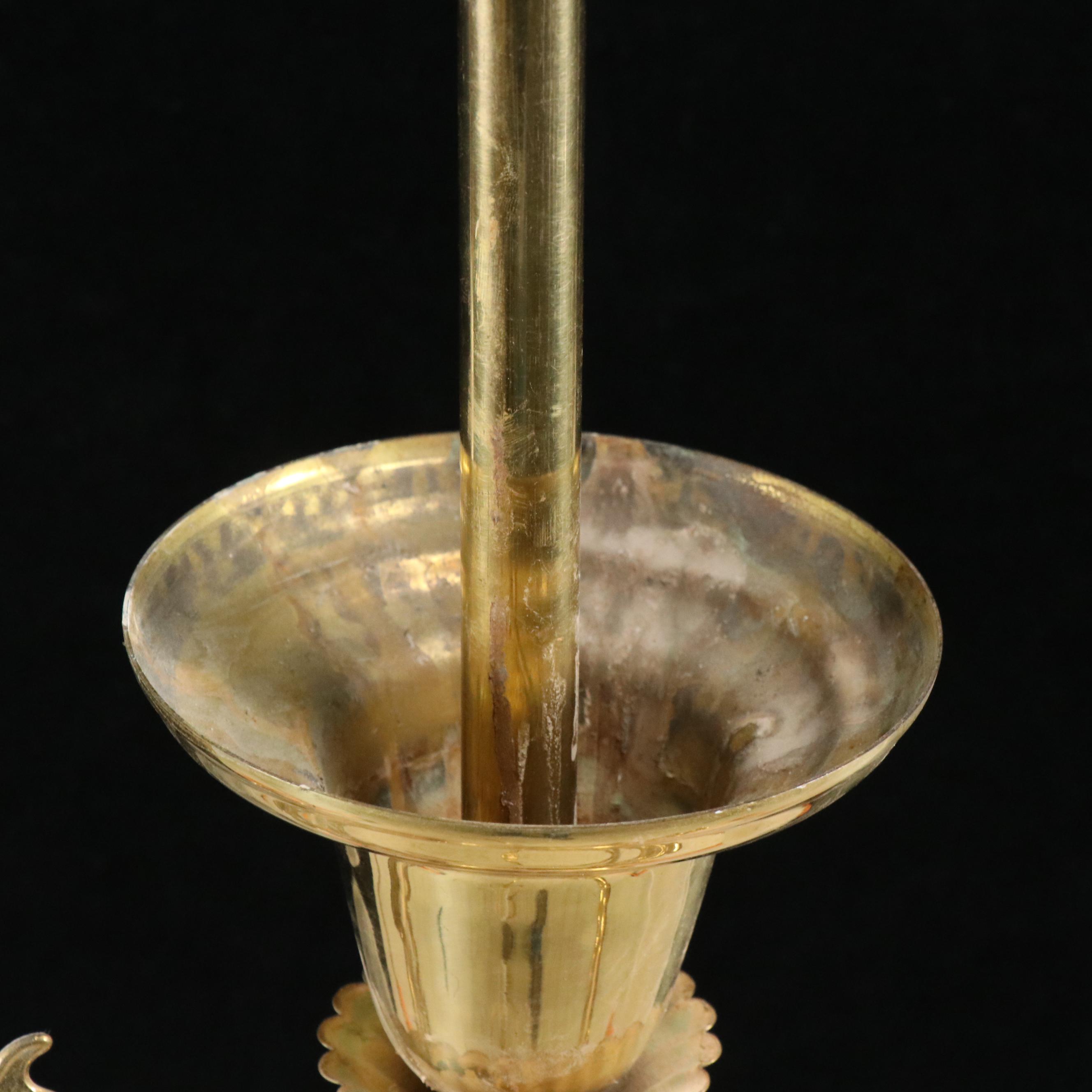 Brass Finish Etched Glass Electric Chandelier