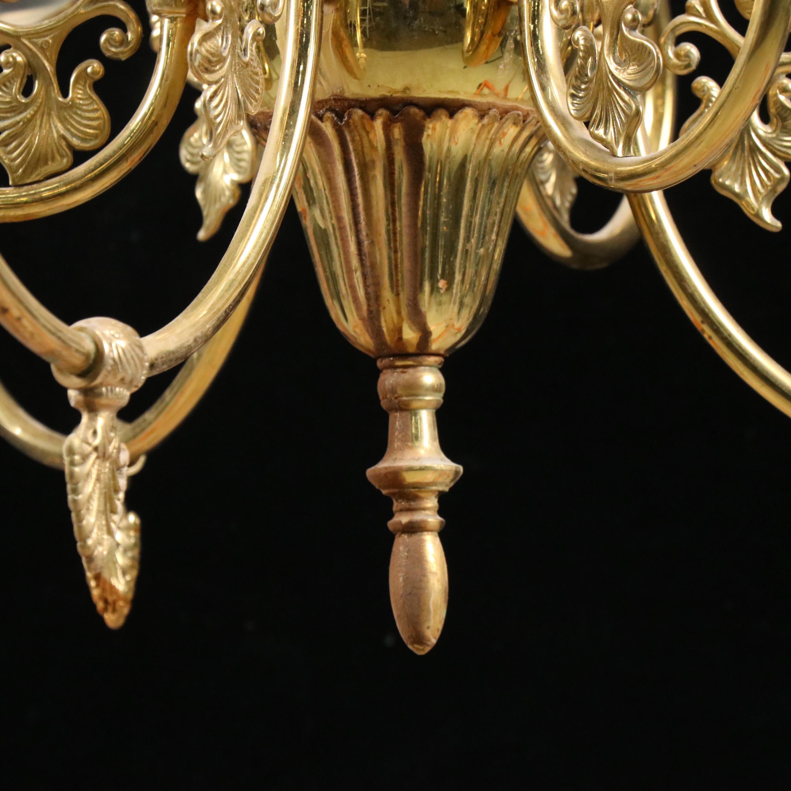 Brass Finish Etched Glass Electric Chandelier