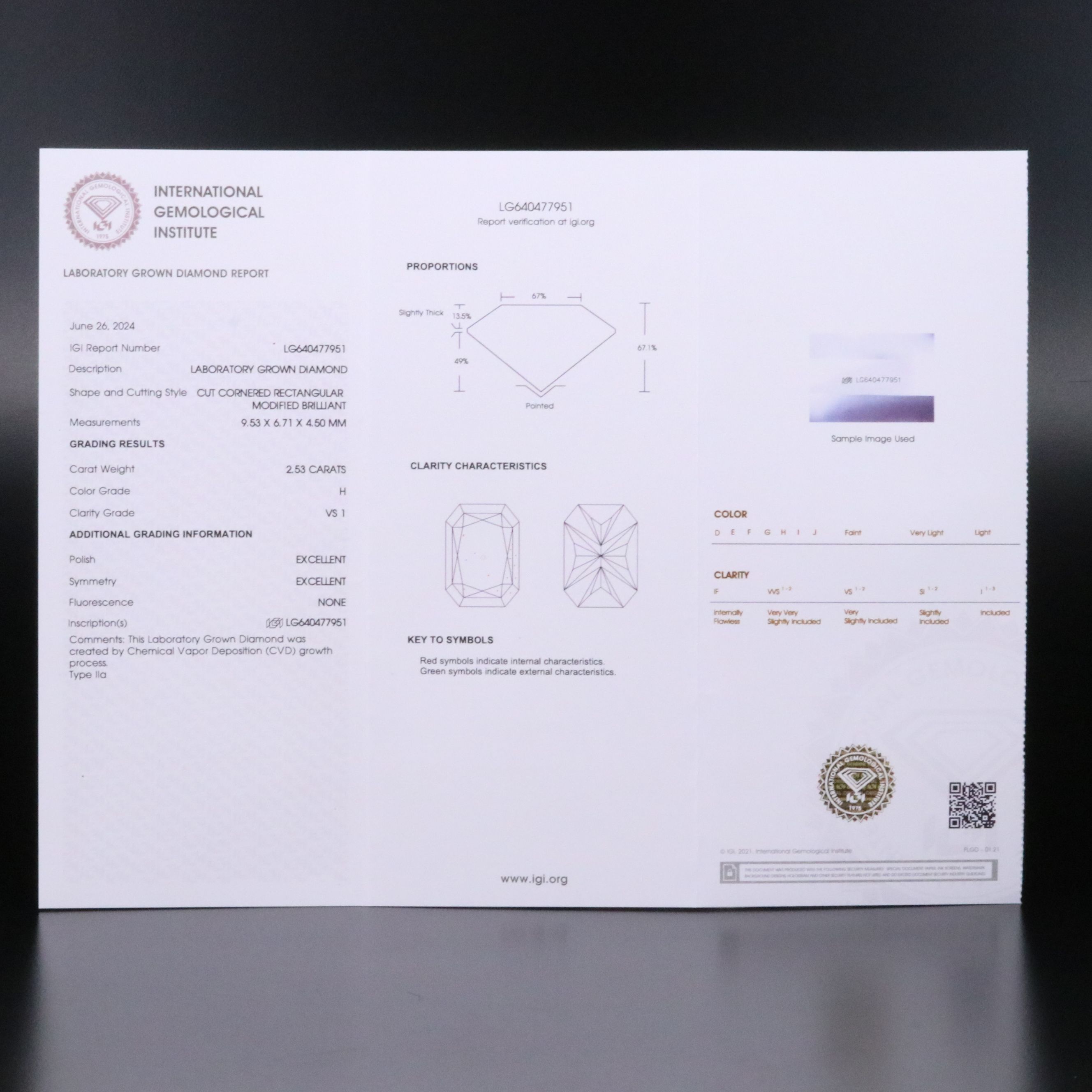 Loose 2.53 CT Lab Grown Diamond with IGI Report