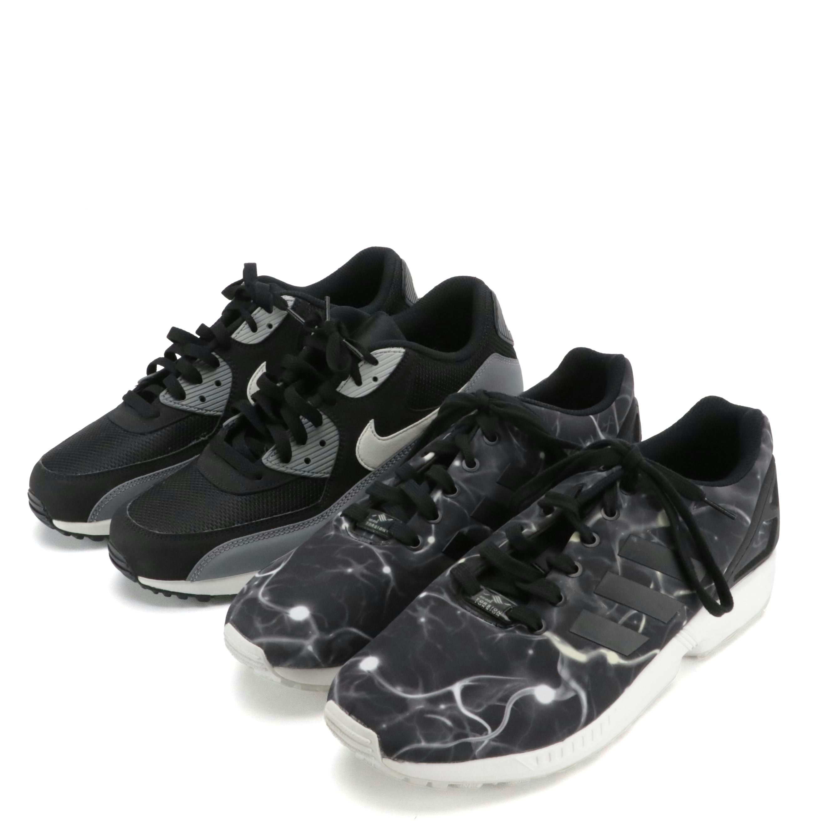 Men's Nike Air Max and Adidas ZX Flux Sneakers in Gray and Black Colorway