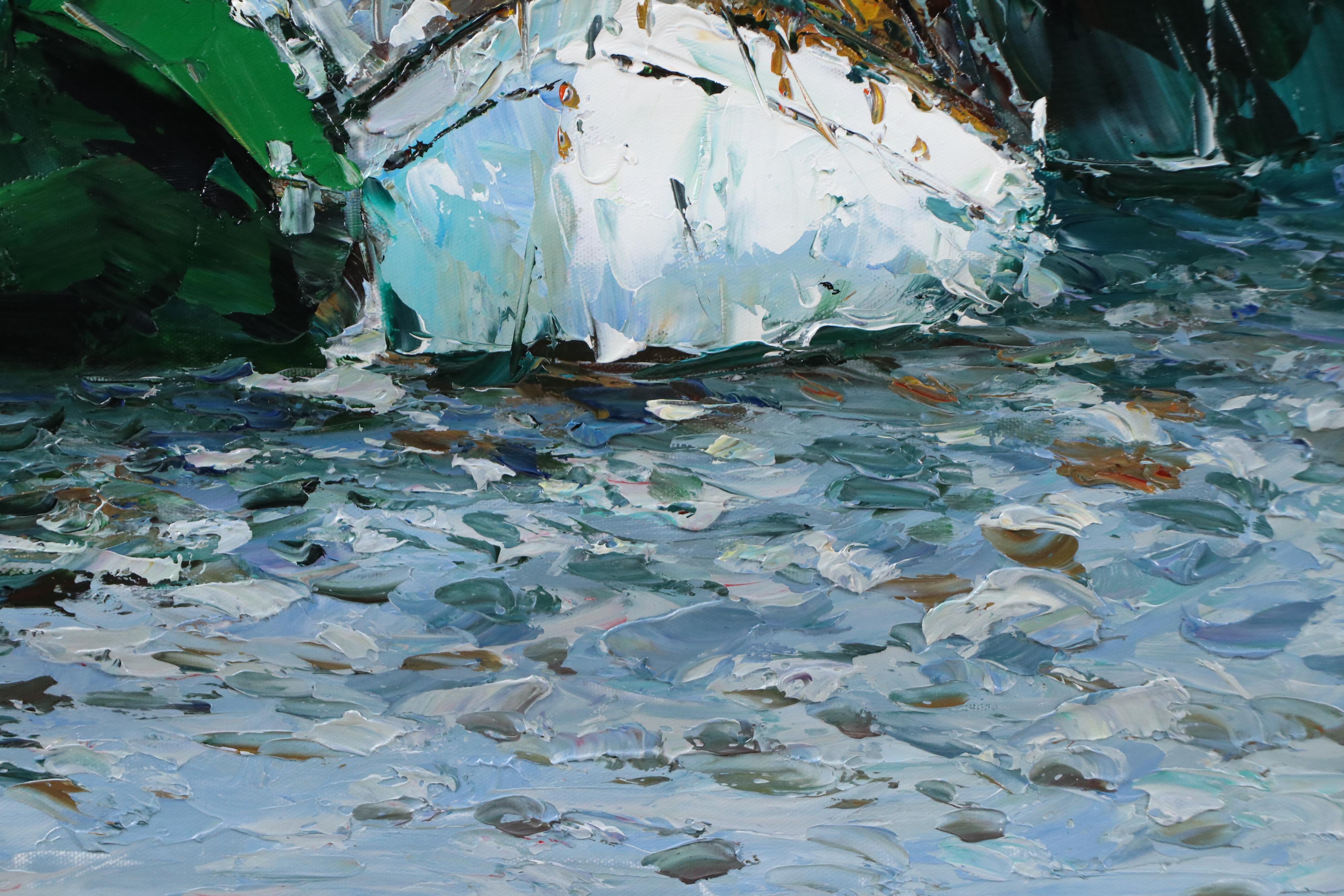 Ping Expressionistic Style Oil Painting of Port Scene, 21st Century