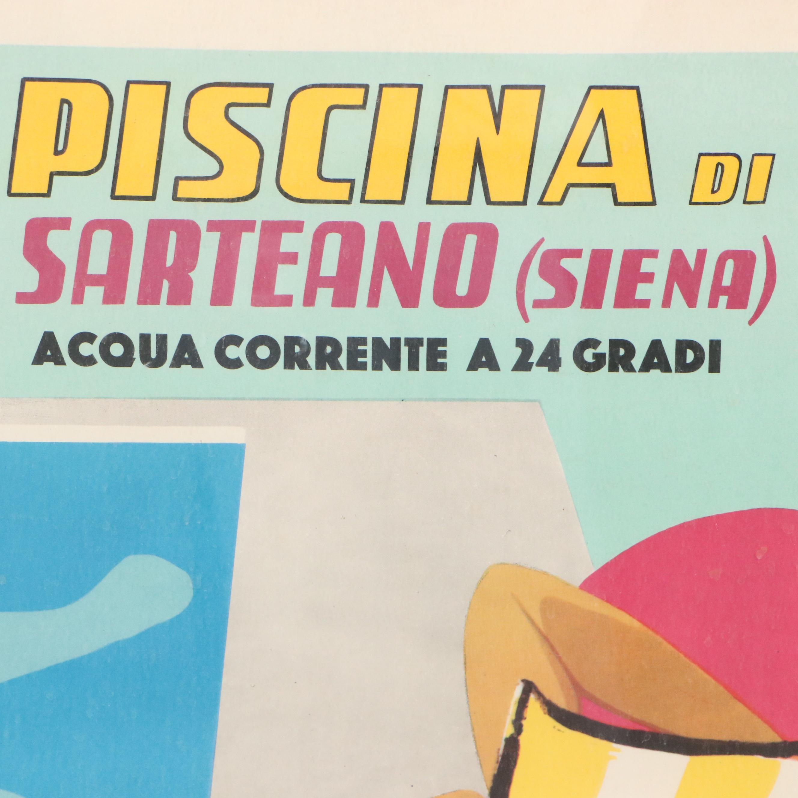 Italian Offset Lithograph Travel Poster "Piscina di Sarteano," 1962