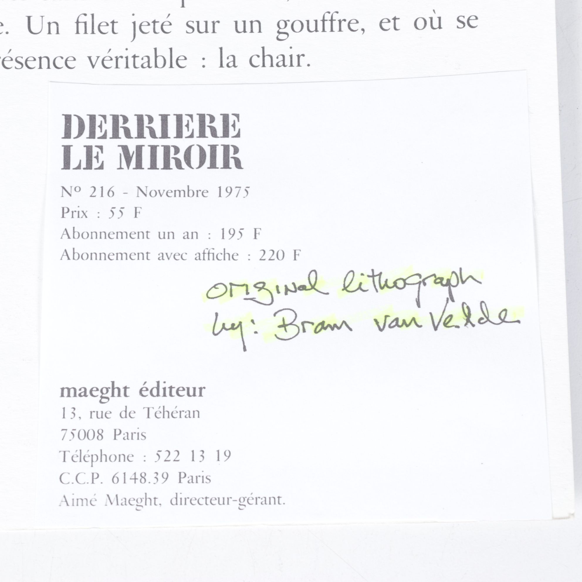 Bram van Velde Double-Page Color Lithograph for "Derrière le Miroir," 1975