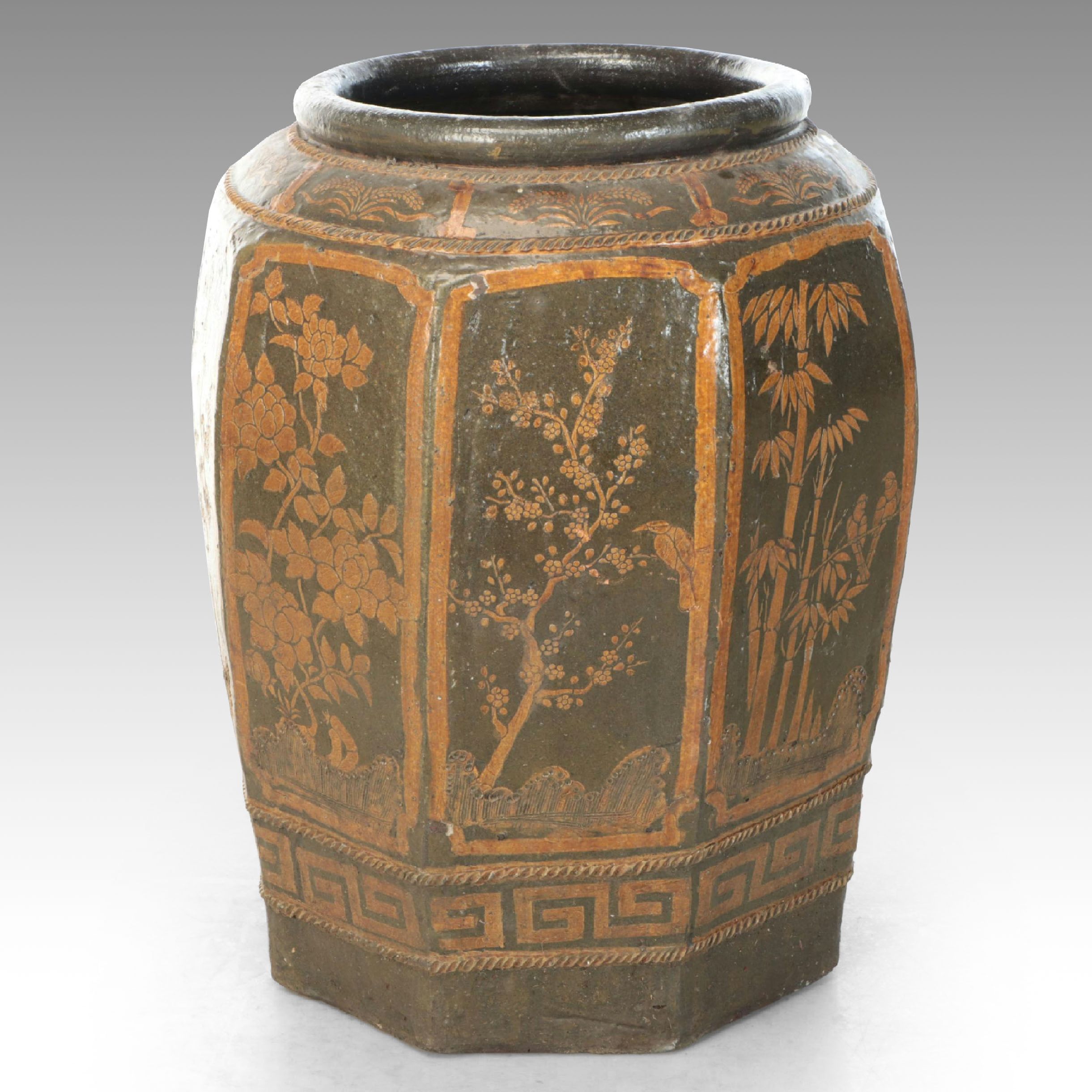 Chinese Gold and Black Finish Ceramic Planter